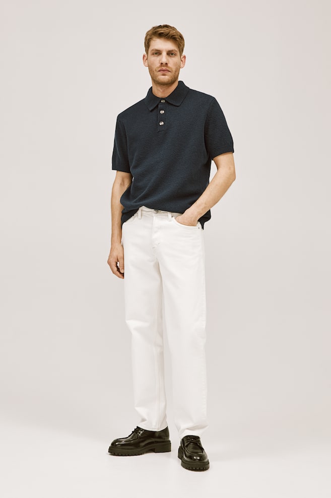 Poloshirt aus Bouclé in Regular Fit - Marineblau/Weiß - 3