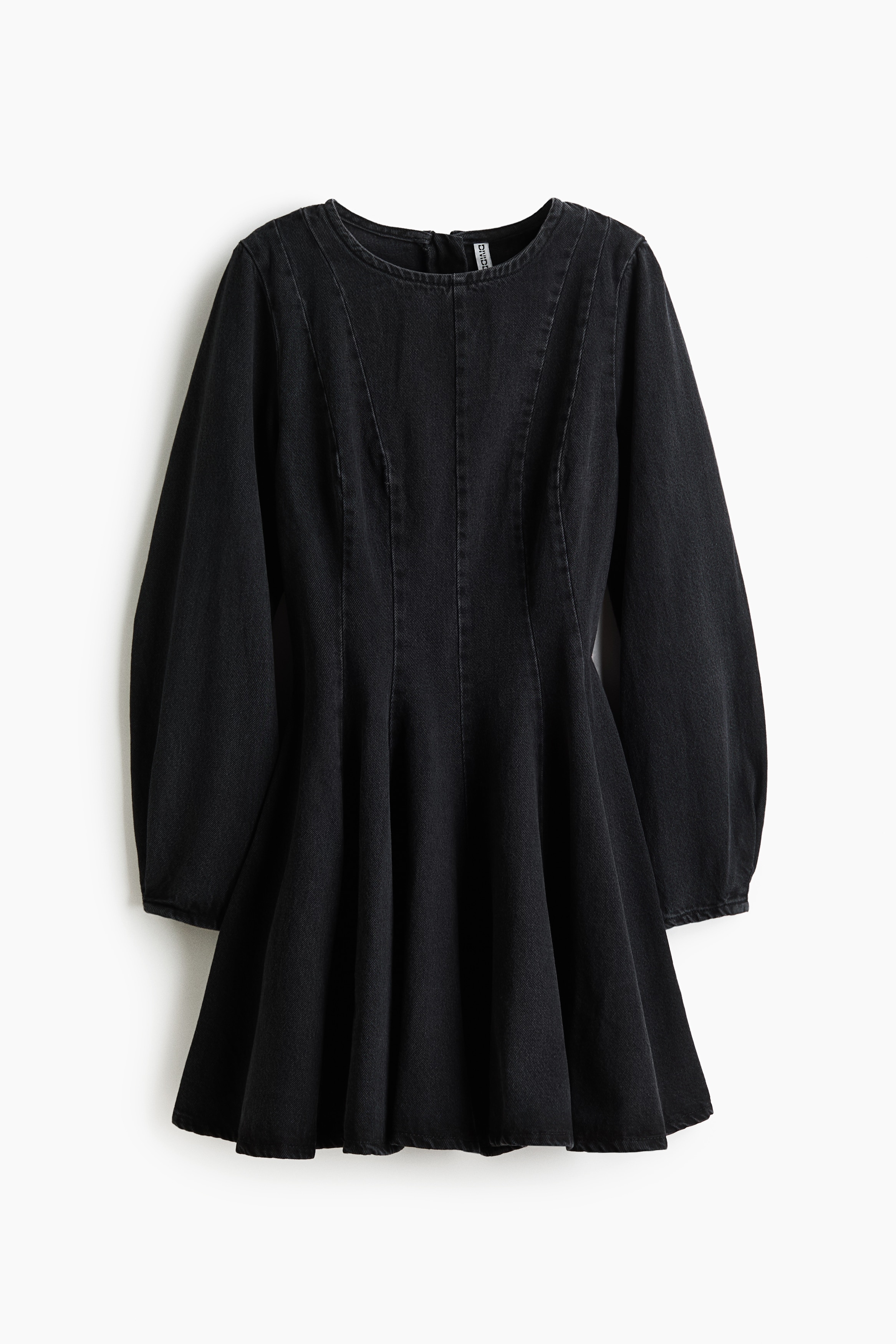 Robe en denim avec jupe évasée - Noir denim