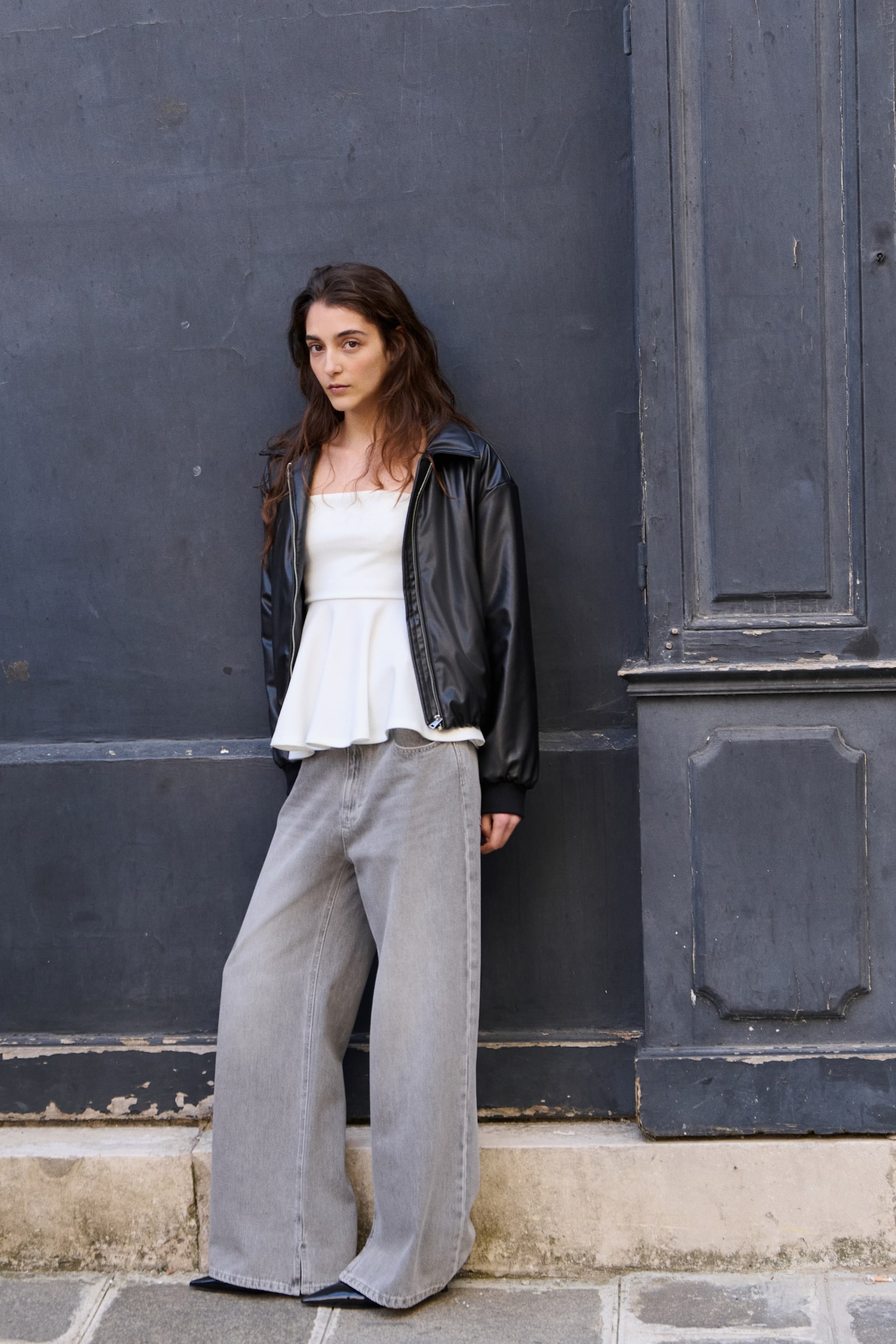 Bandeau peplum top - White/Dark grey/Black - 1