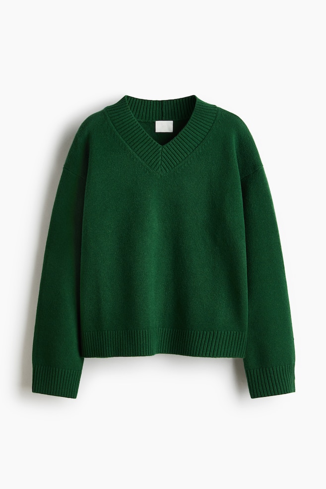 V-Neck Sweater - Dark green/Taupe/Light yellow - 1