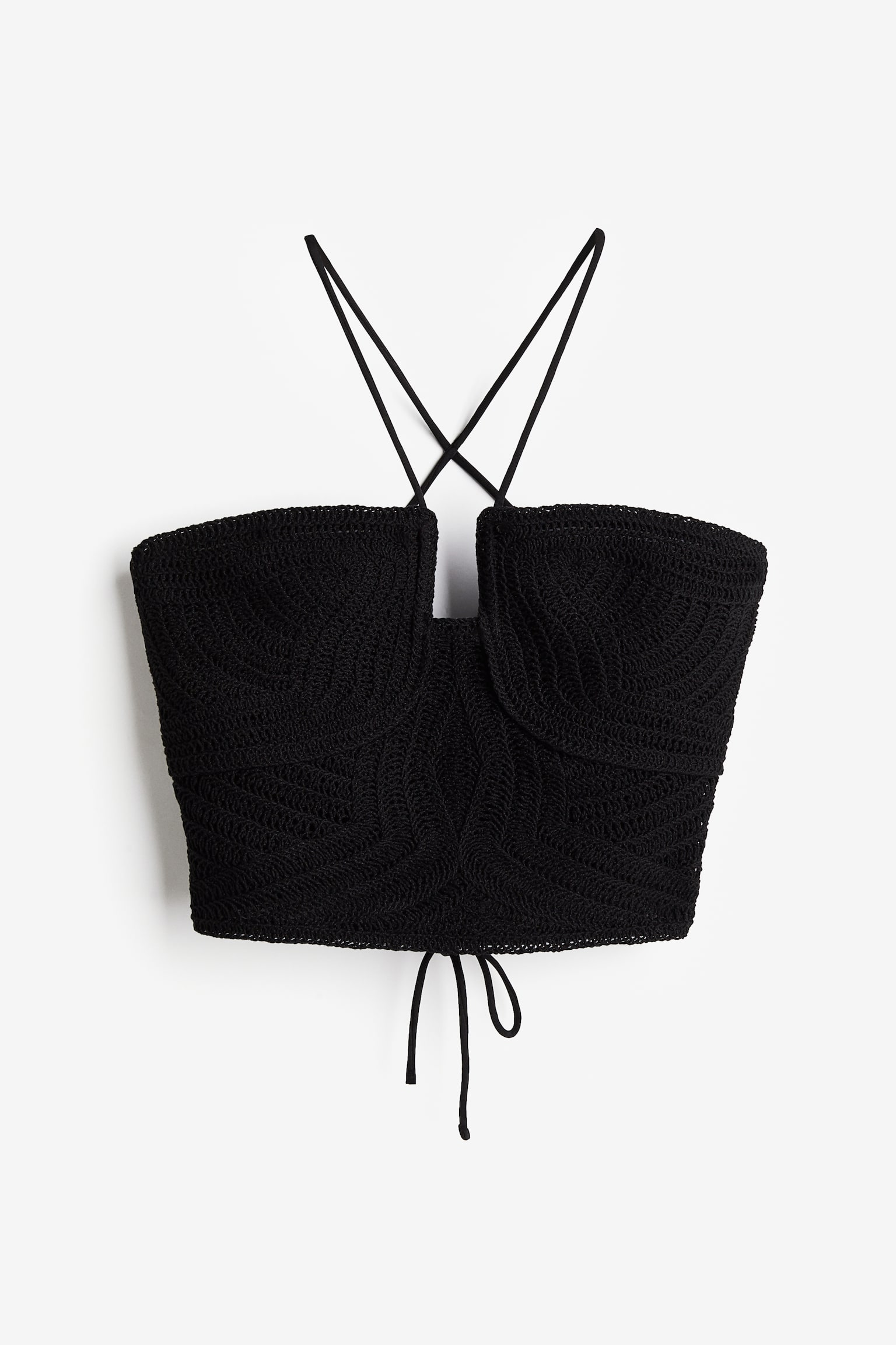 Tie Detail Crochet Look Top - Black - 2