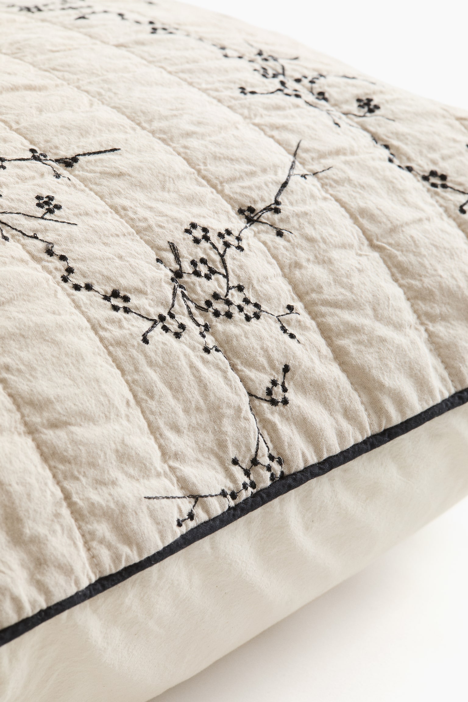 Linen-blend cushion cover - Light beige/Floral - 4