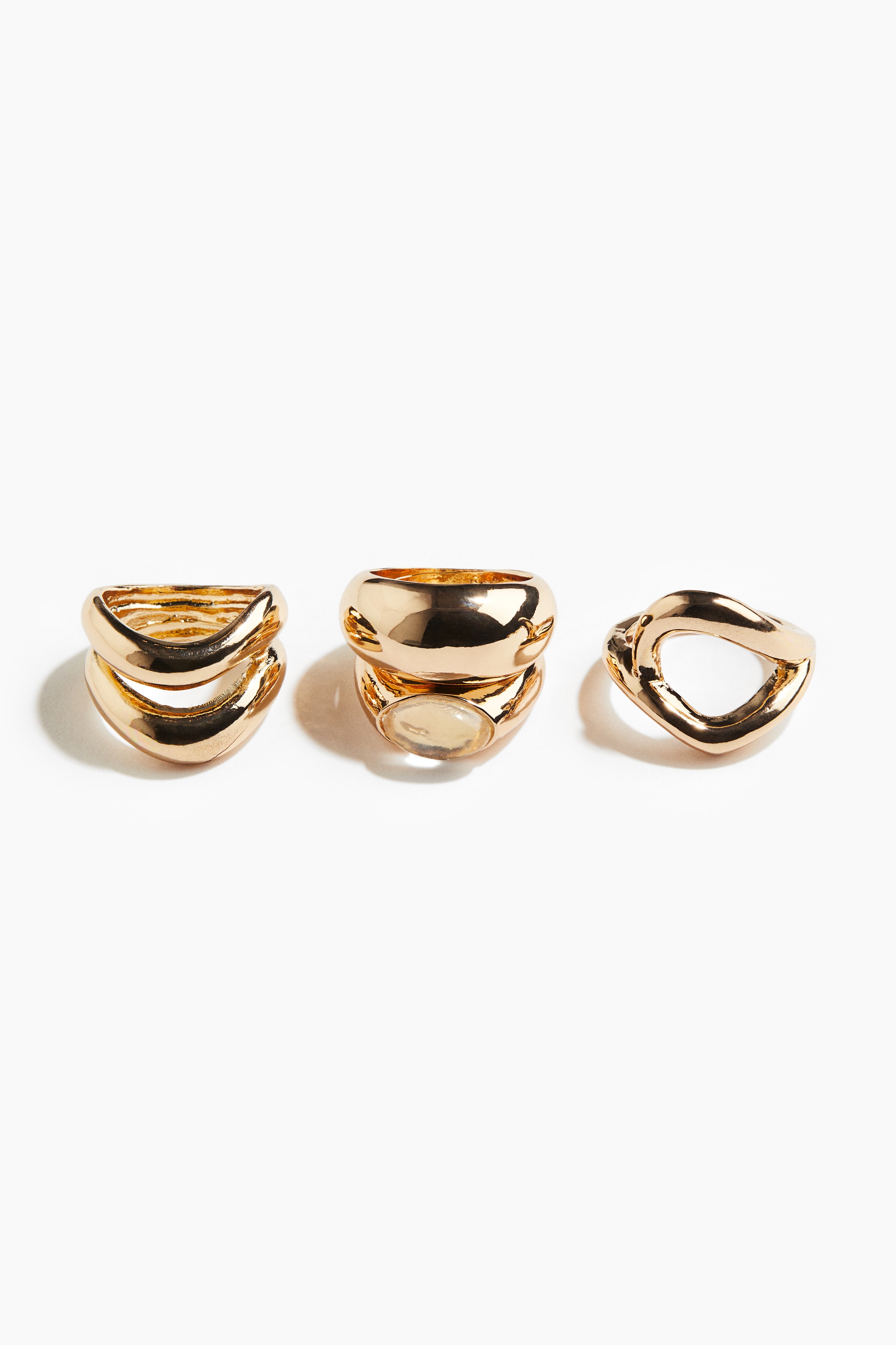 Ladies - Gold-coloured 4-pack rings - Size: XS/S  - H&M