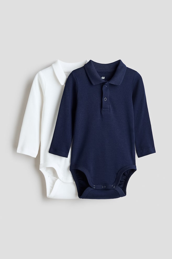 2-pack polo-style bodysuits - Navy blue/White - 1