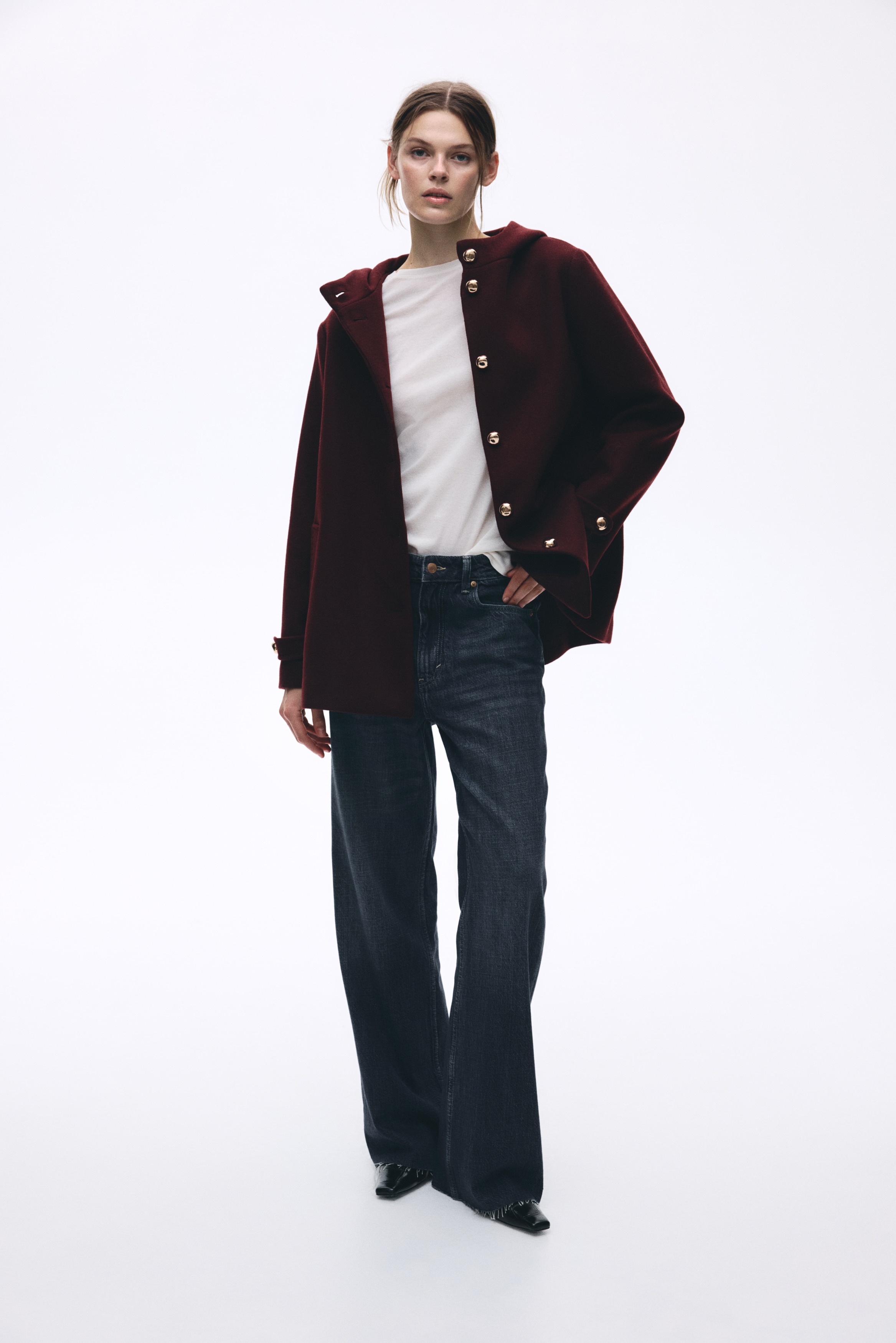 フーデッド　コート　バーガンディ+濃ページュ フーデッドコート - バーガンディ - レディース | H&M JP