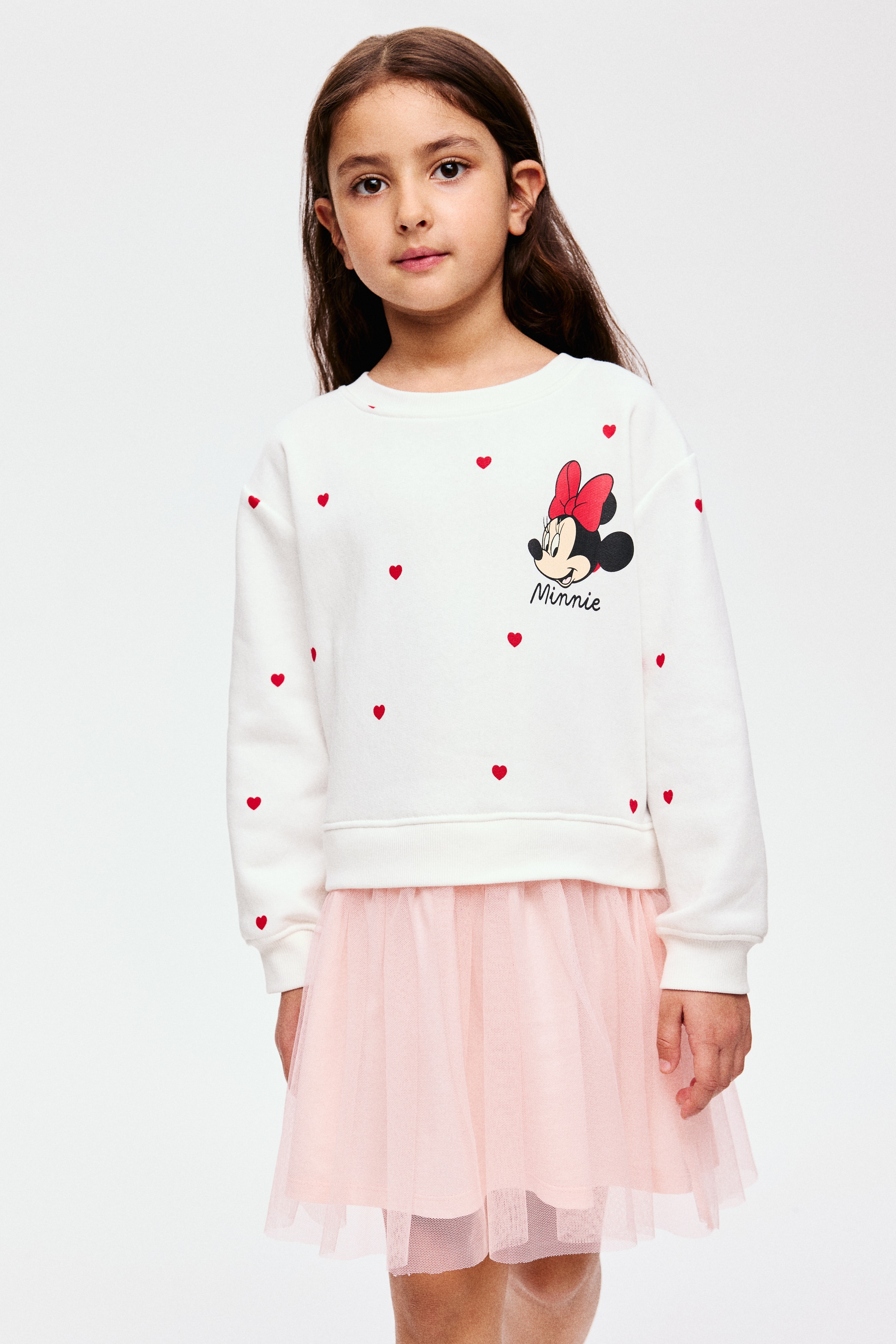 Girls - Light Pink/Minnie Mouse Printed Sweatshirt Dress with Tulle Skirt - Size: 8/10 (8-10Y) - H&M