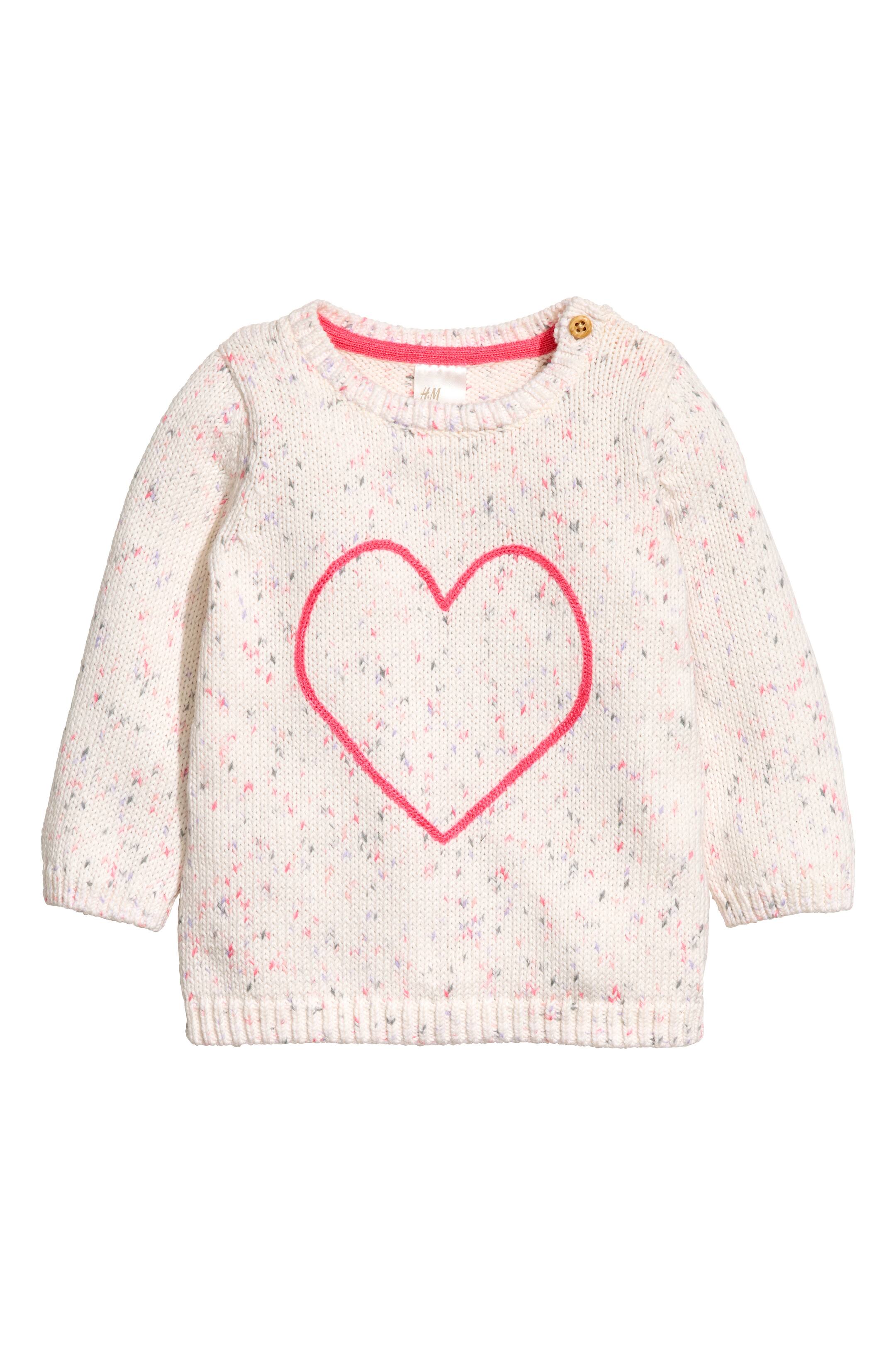 View larger image: Knitted cotton jumper - White/Heart - Kids | H&M CA 1