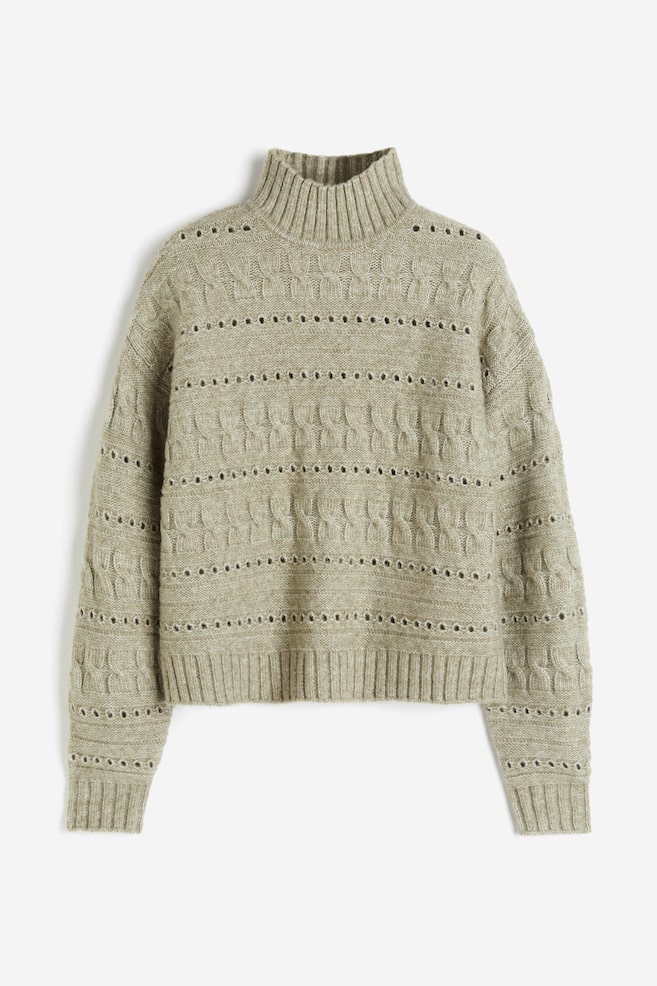 Textured-knit turtleneck jumper - Light khaki green/Cream - 2