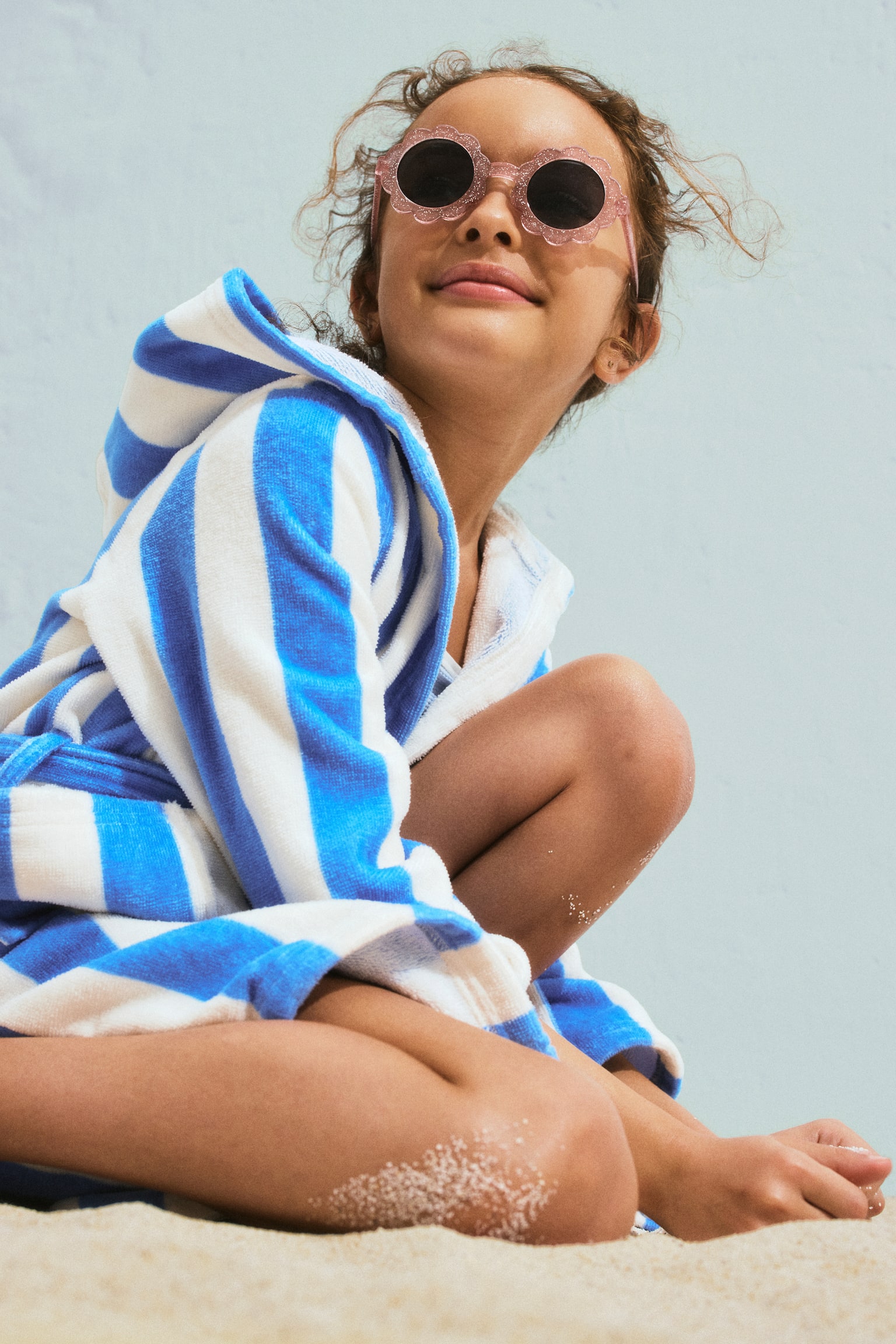 Cotton terry dressing gown - Blue/Striped/Green/White striped/Light beige/Striped/Light pink/White striped - 4
