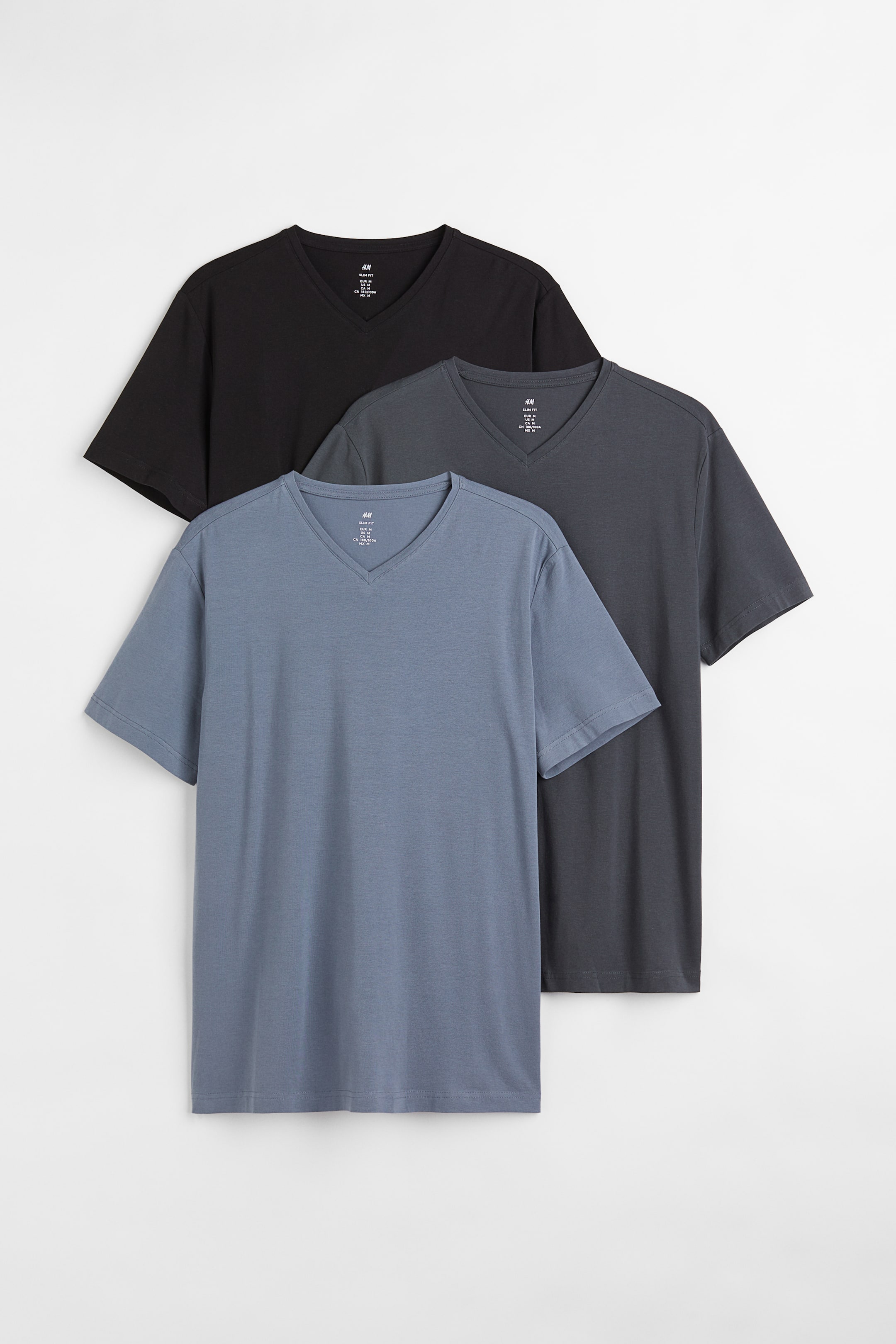 3-pack Slim Fit V-neck T-shirts - Blue/dark gray/black - Men | H&M US