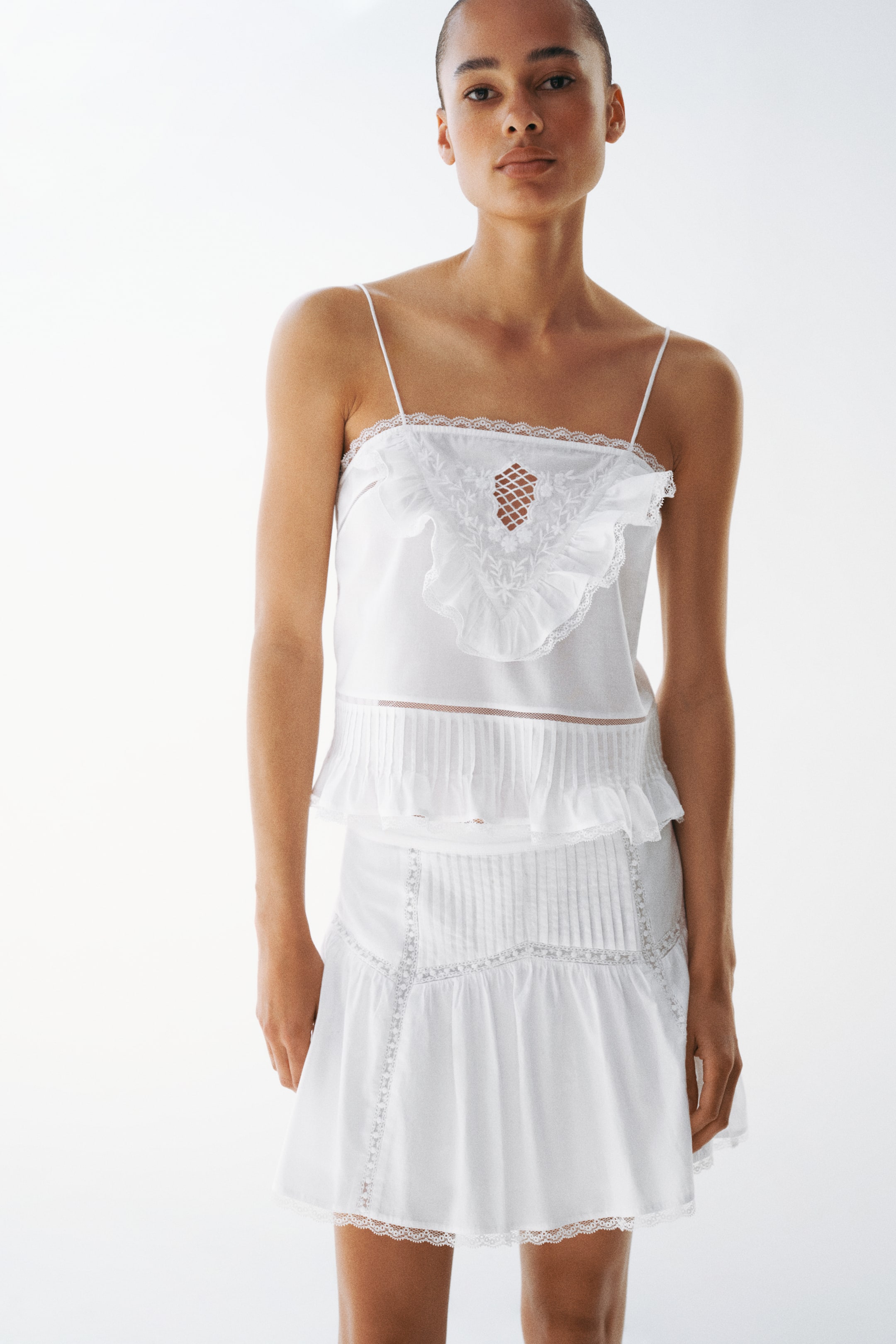 Женские юбки H&M Lace-Trimmed Cotton Skirt — фото 6