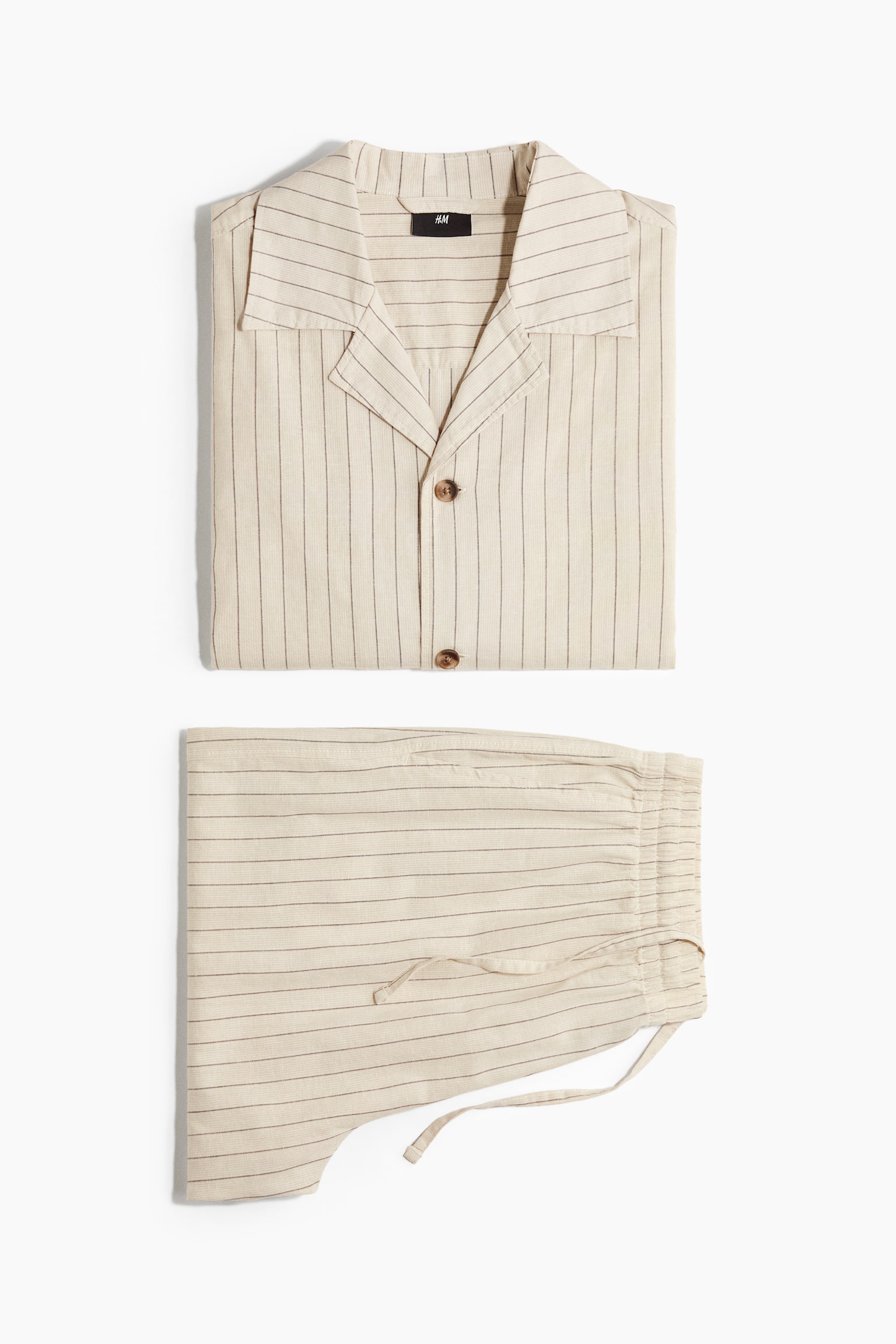 Ensemble chemise et short en lin mélangé - Beige/rayé/Brun foncé/blanc