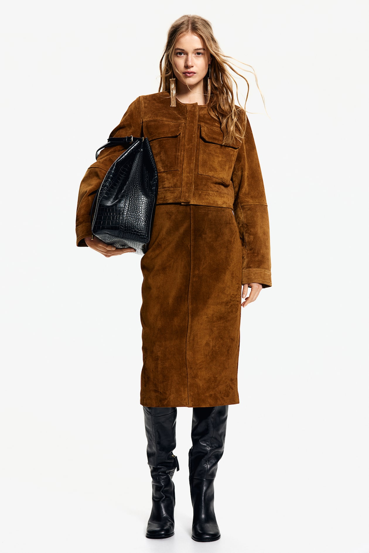 Suede Skirt Tan Leather Skirt H&m NWT H&M Tan Raw Edge Hi-Low