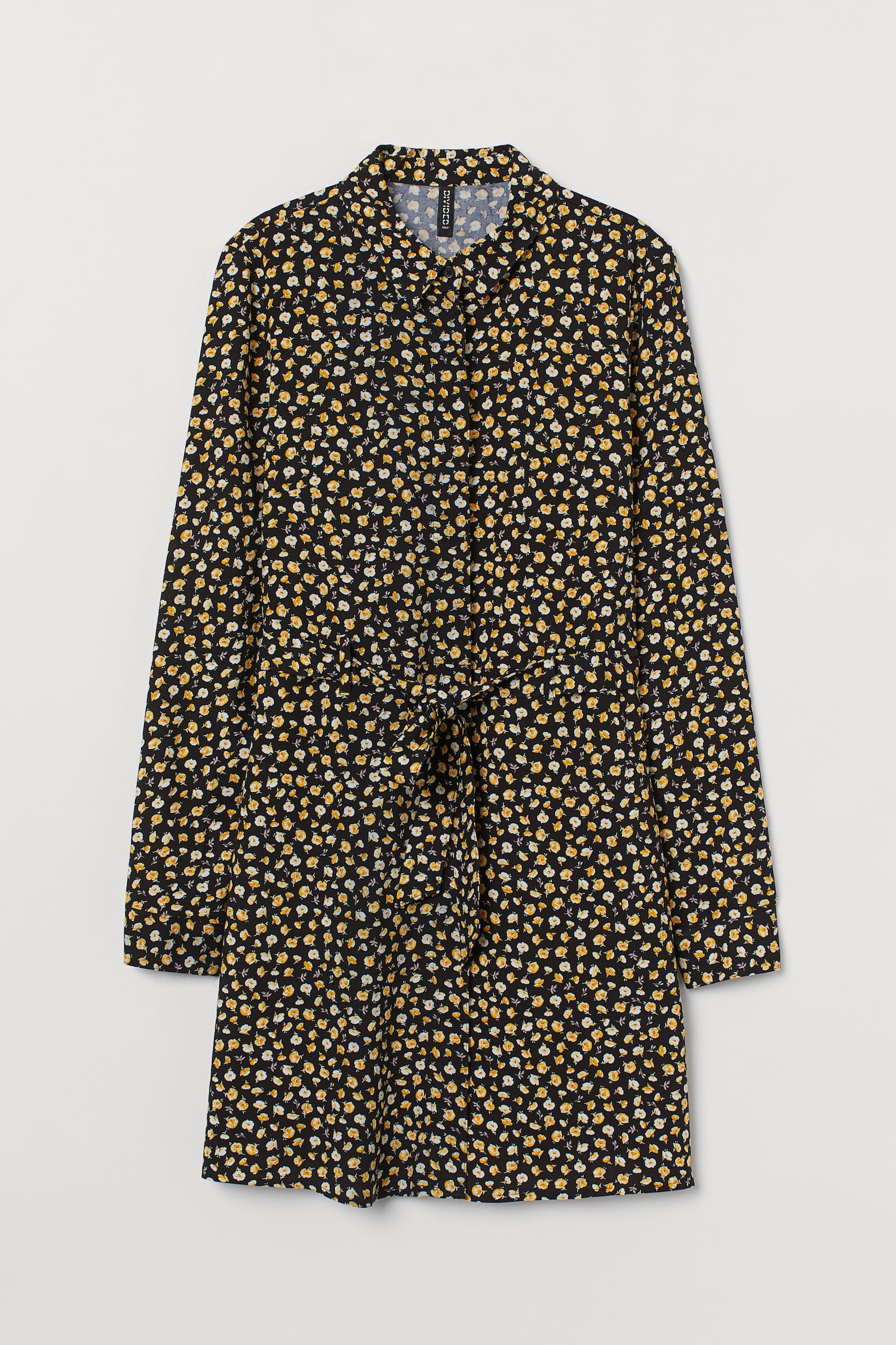 Shirt dress with a tie belt - Black/Yellow floral