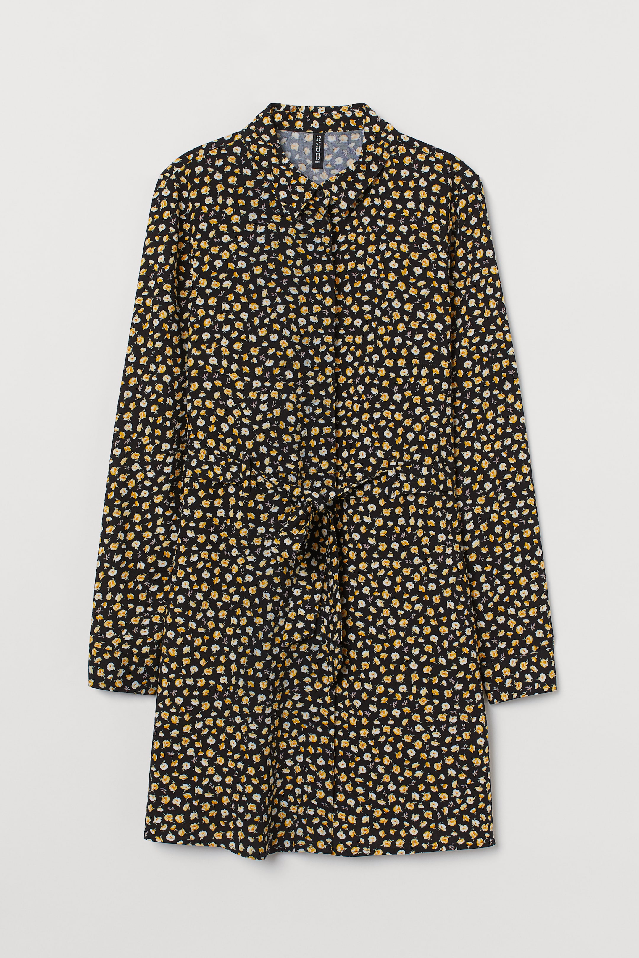View larger image: Shirt dress with a tie belt - Black/Yellow floral - Ladies | H&M IN 1
