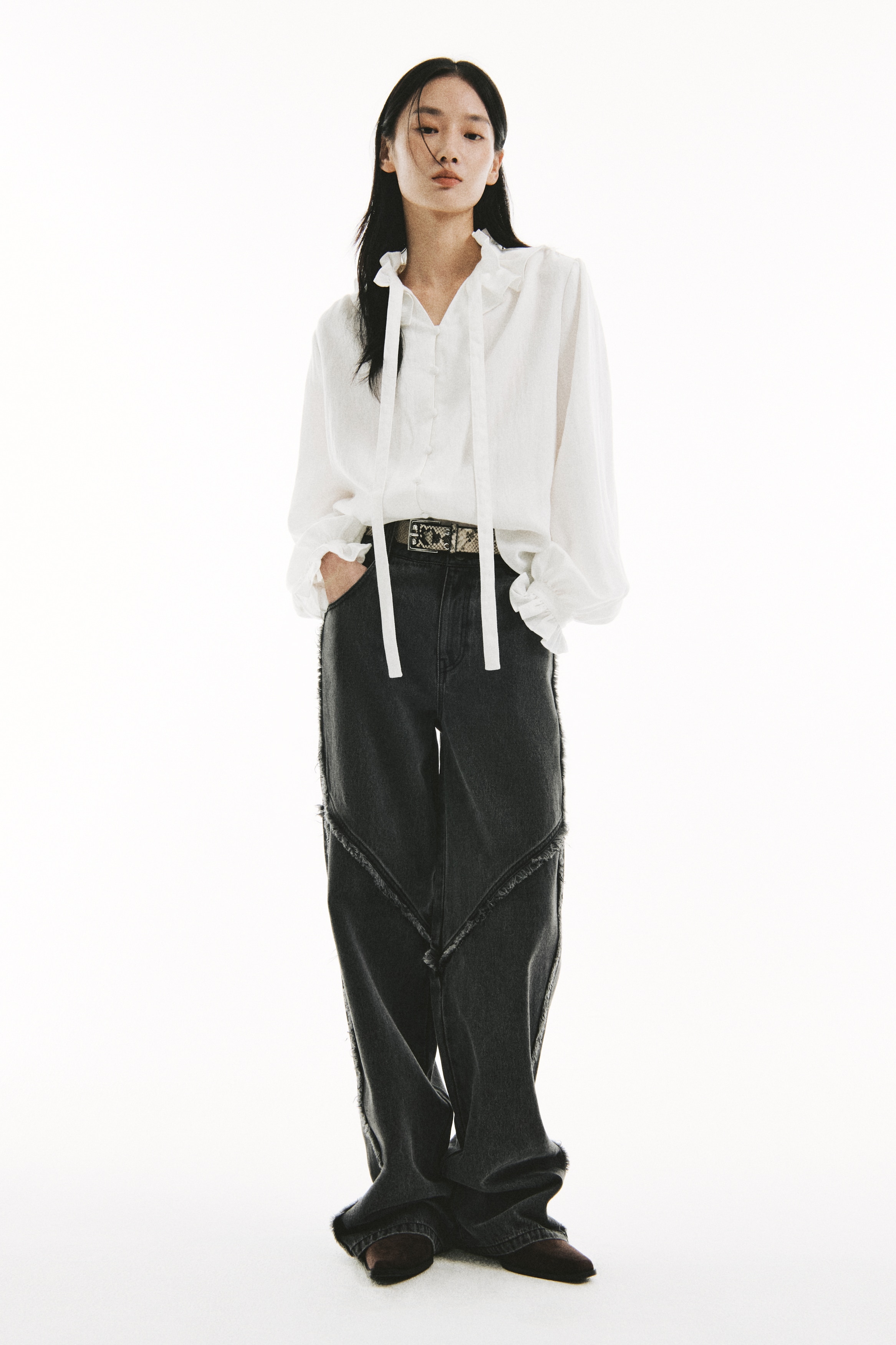 H & M - フレイドトリムデニム - グレー