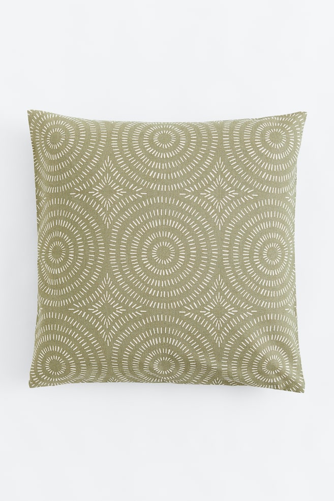 Patterned cotton cushion cover - Light khaki green/Patterned/White/Patterned - 1