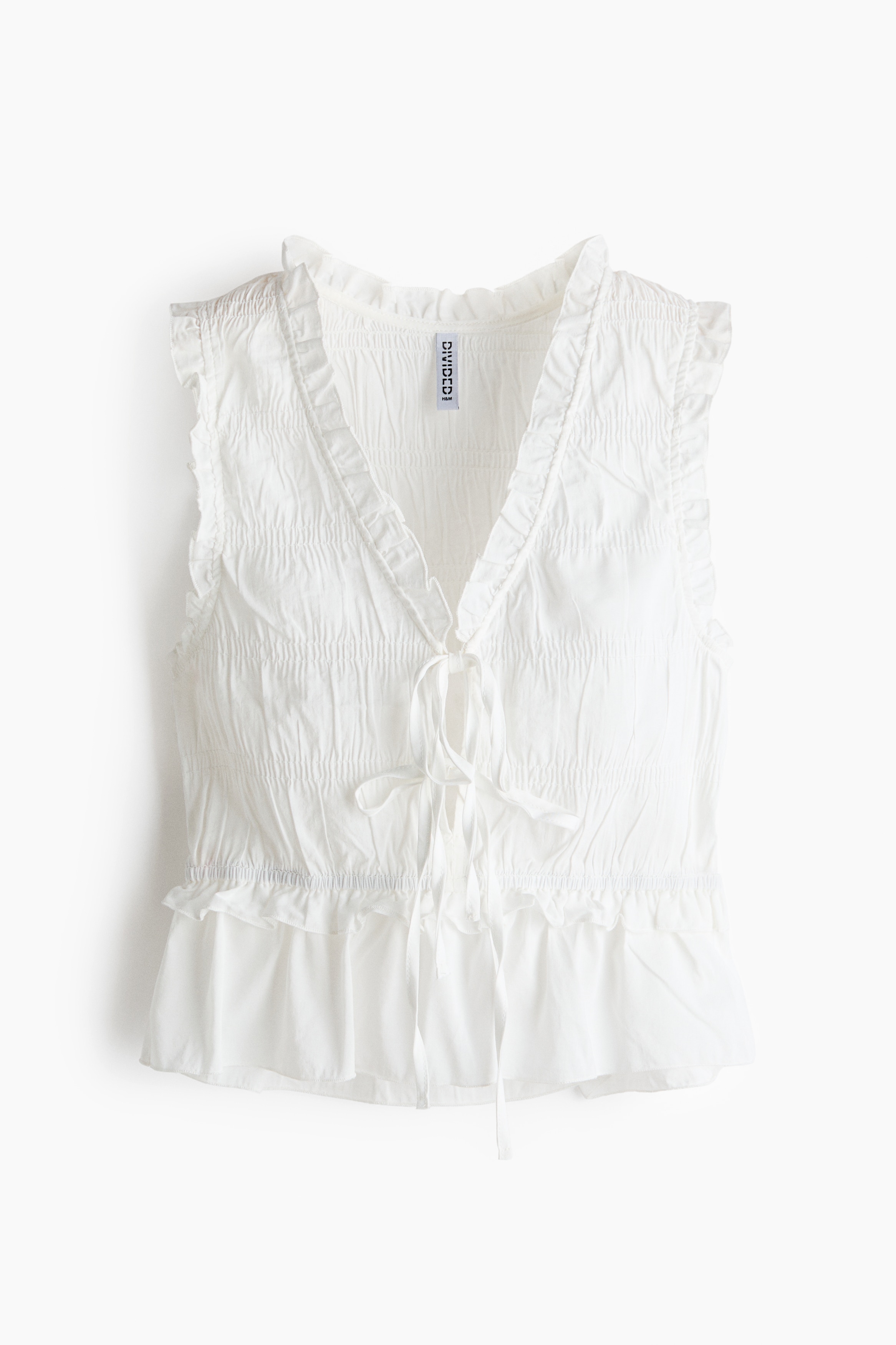 Tie-detail smocked top - Cream/Blue/Floral/Black/Spotted
