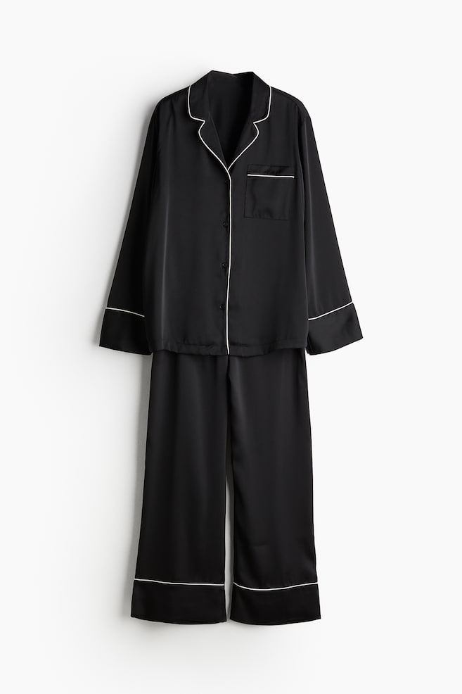 Pijama din satin - Negru - 1