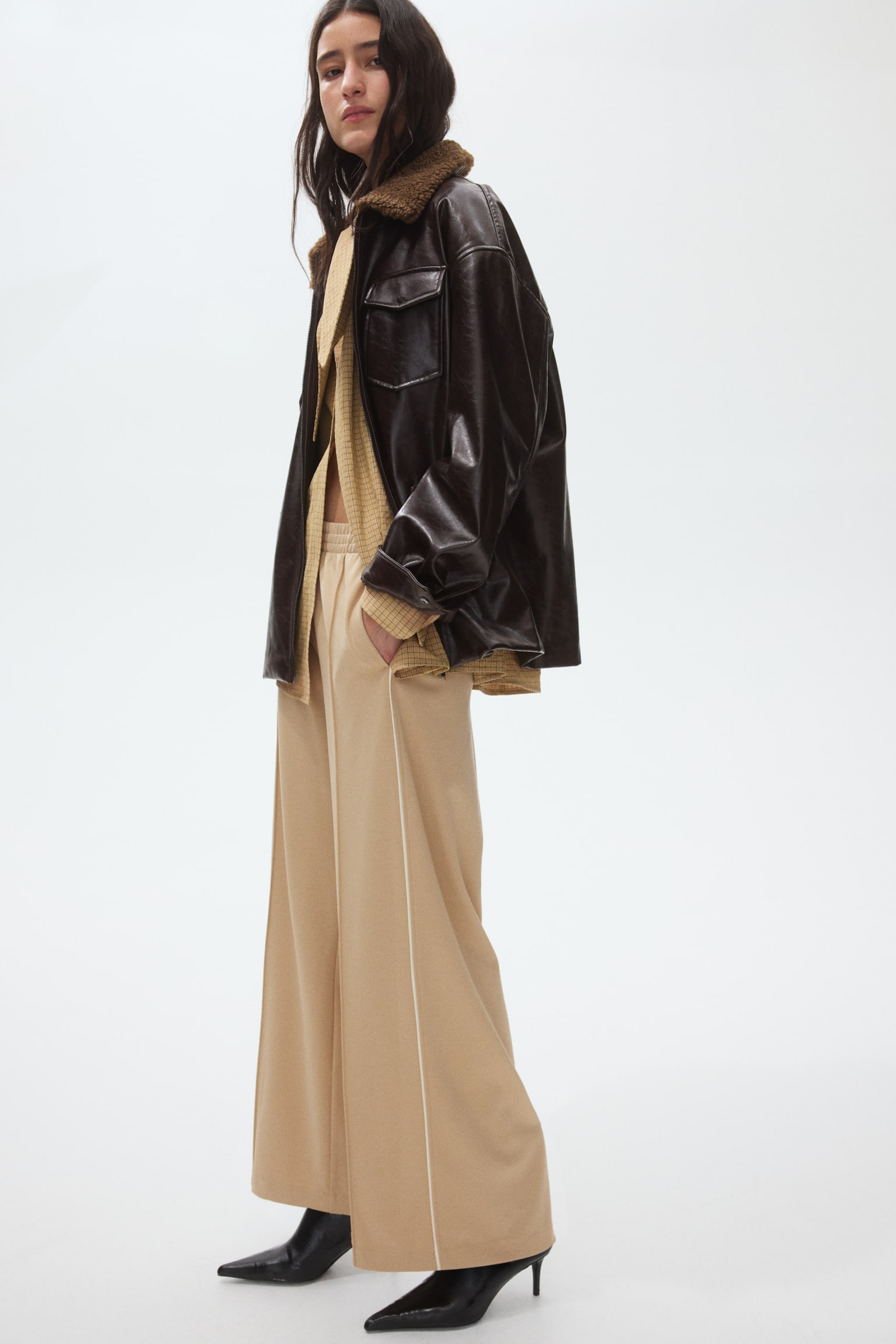 Wide Crease Front Pants - Beige/Navy blue - 1