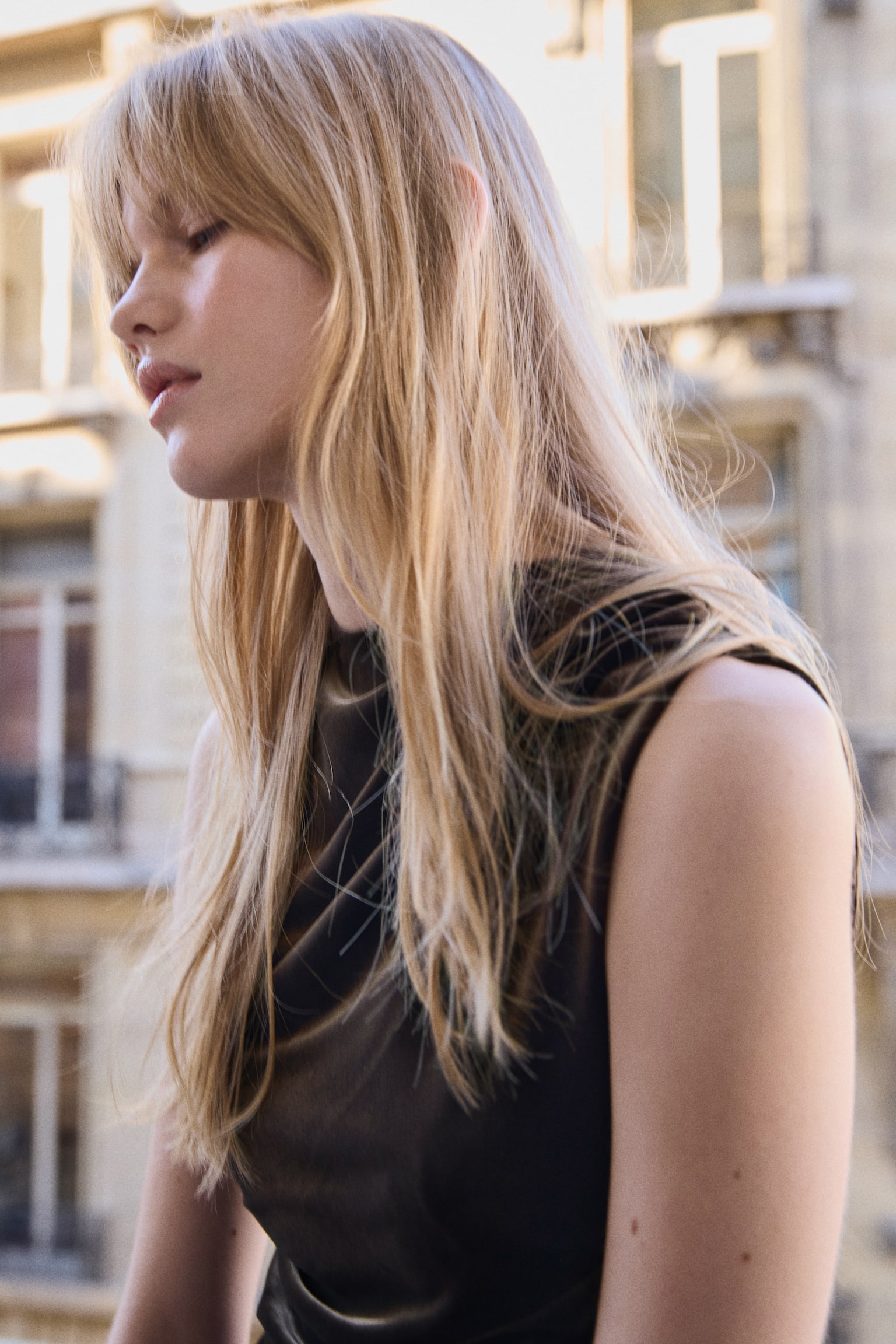 Рокля от плюш без ръкави - Тъмнокафяв/Черен - 7