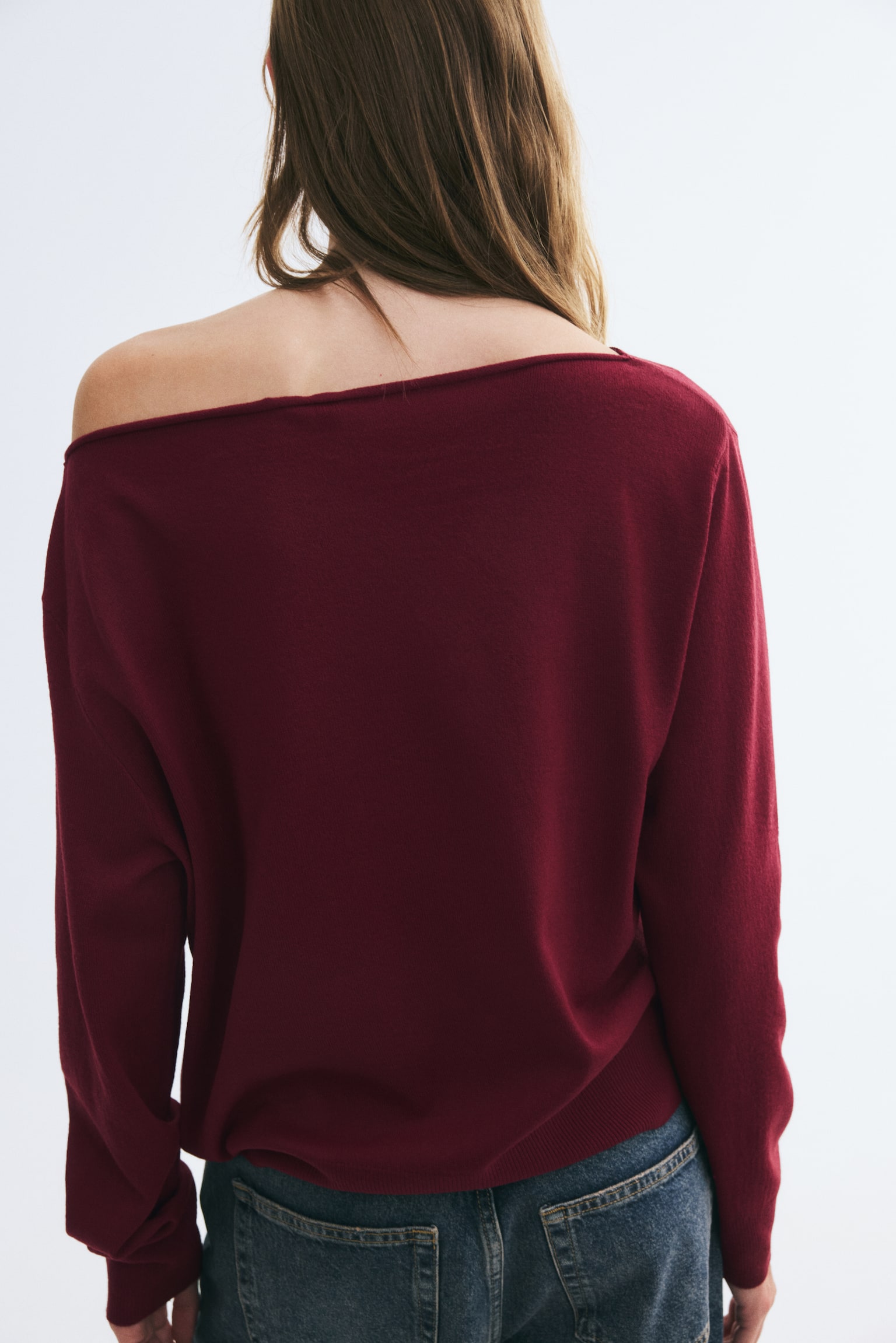 Женский свитер H&M Off-the-Shoulder, цвет: Бордовый — фото 4