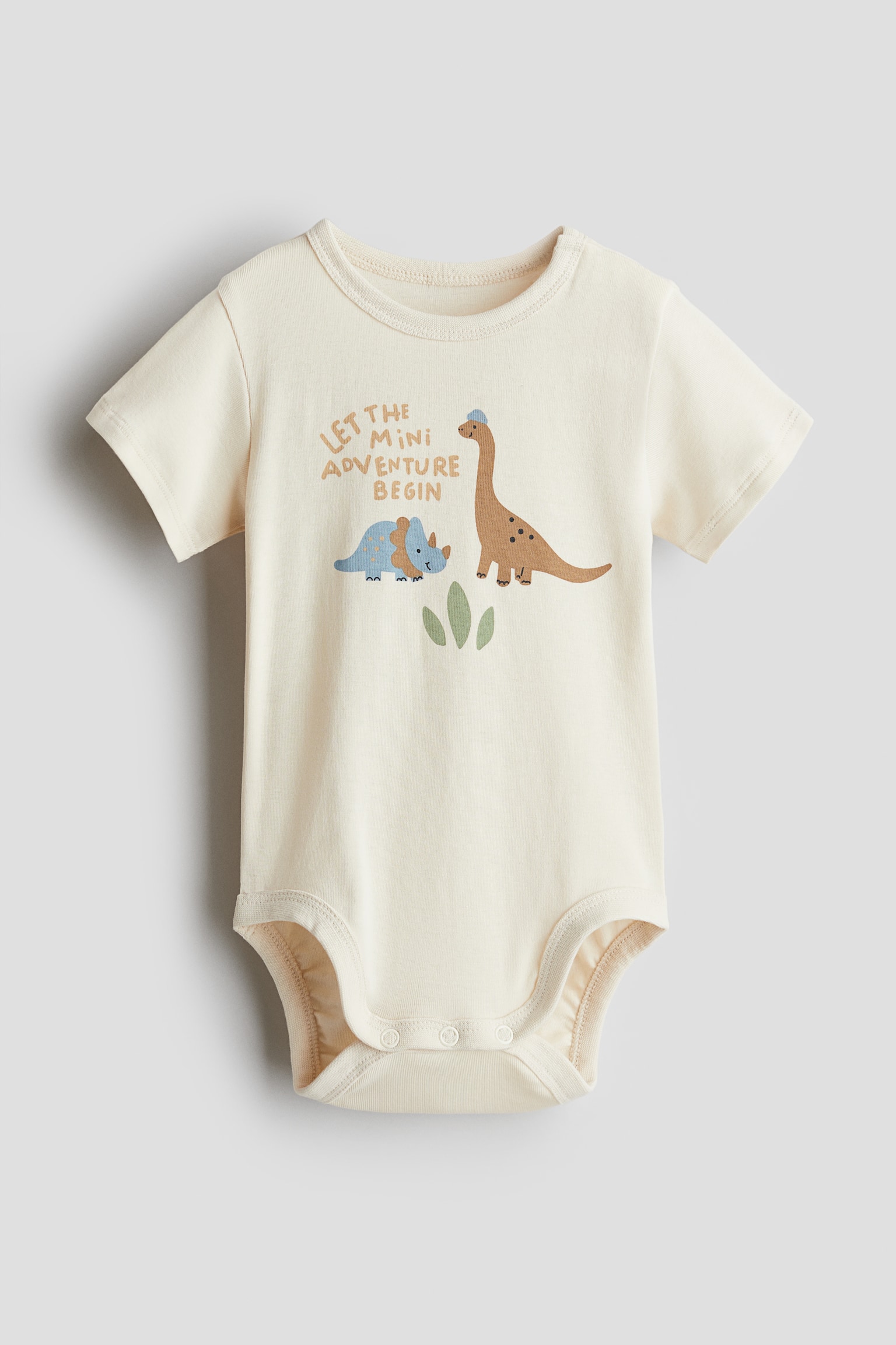 Cotton bodysuit - Cream/Dinosaurs/Light pink/Hearts - 1