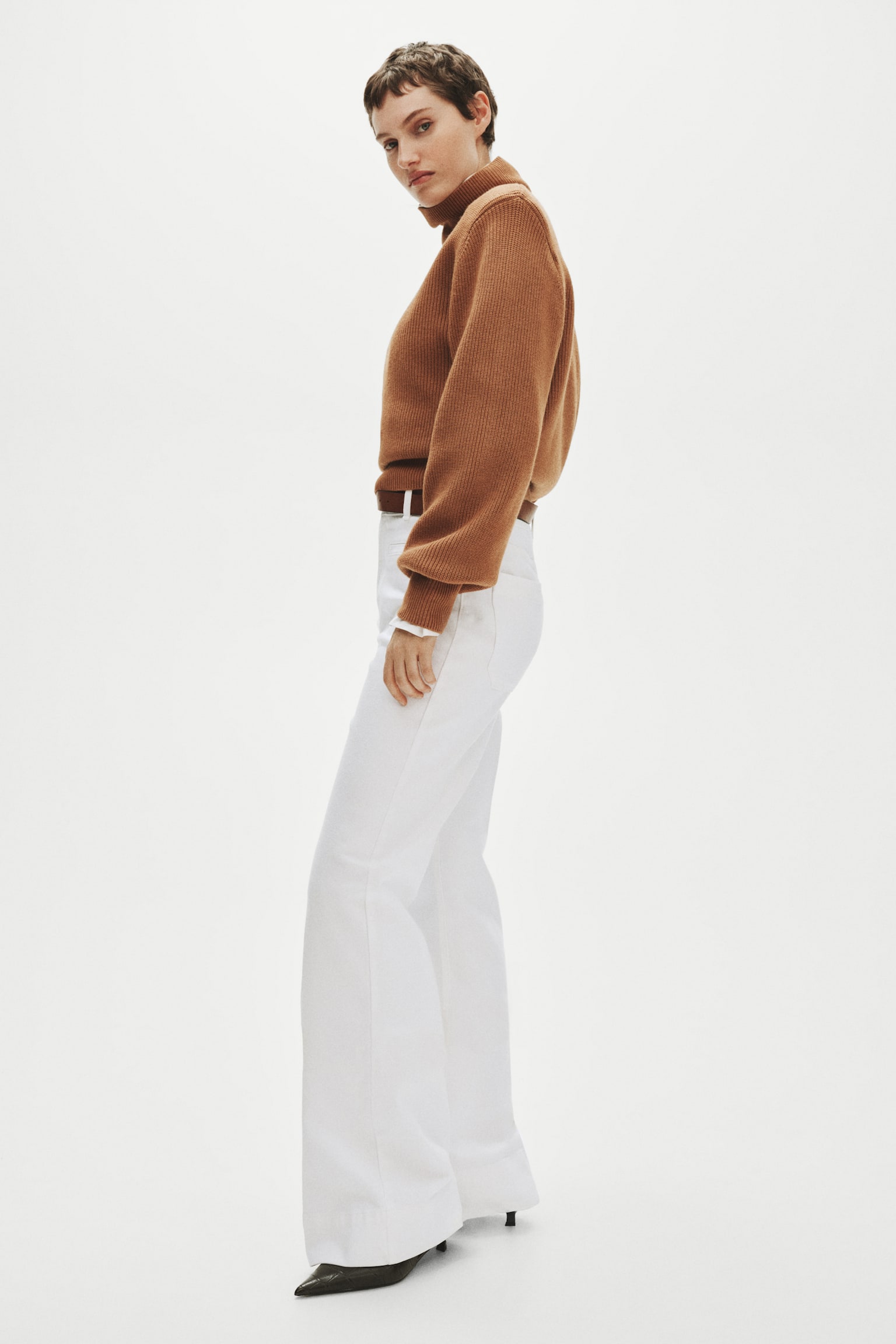 Flared twill trousers - White - 3