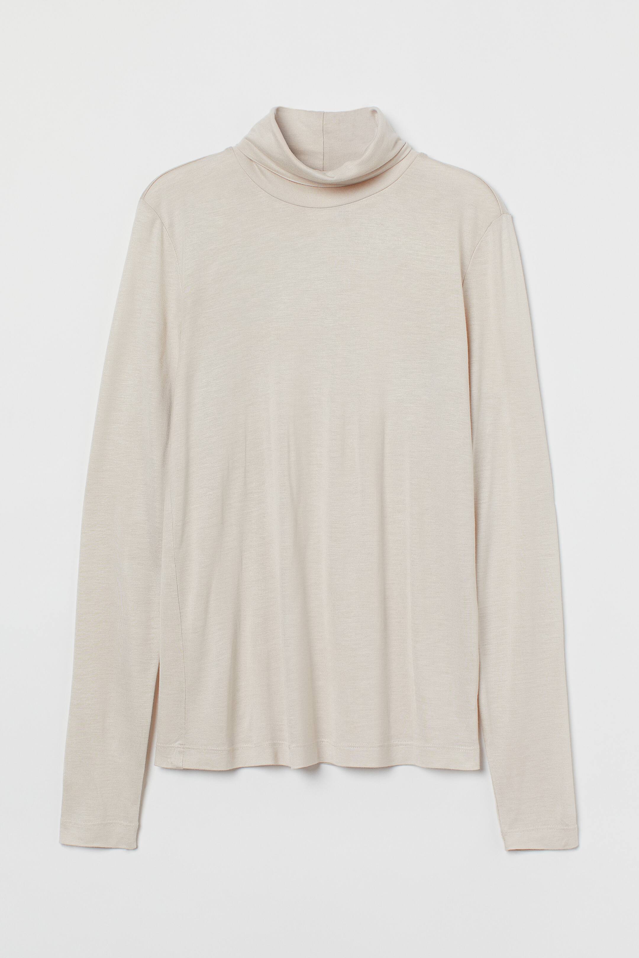 View larger image: Viscose Turtleneck Top - Light beige - Ladies | H&M US 1