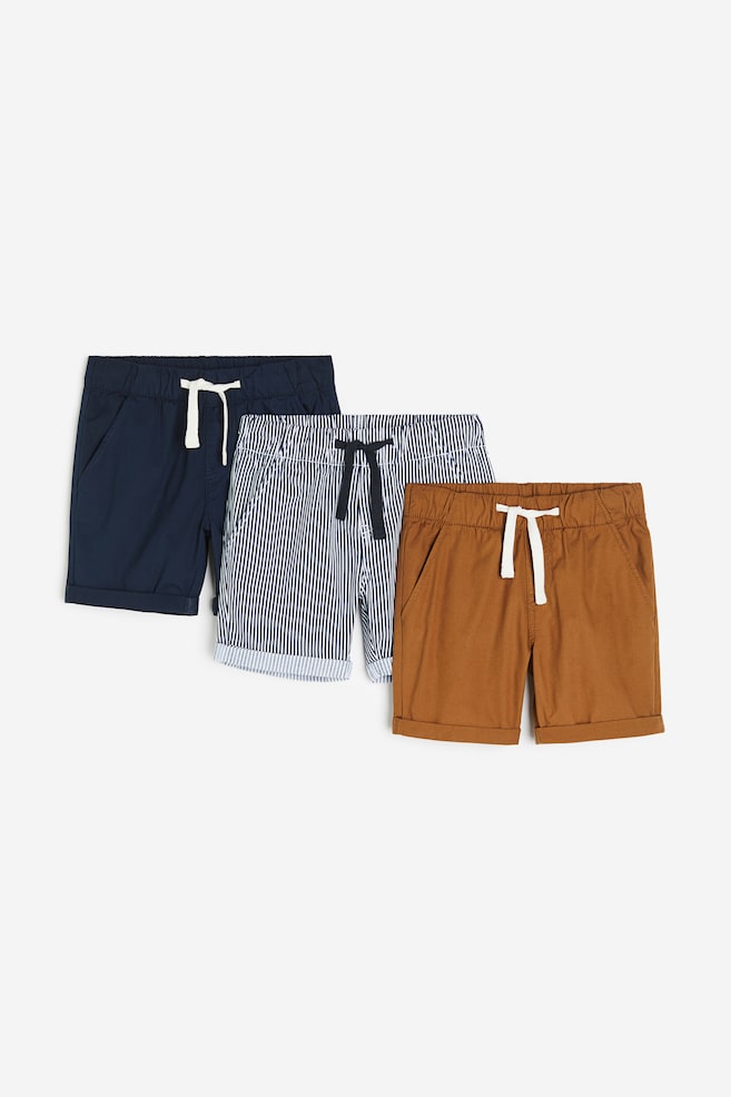Lot de 3 shorts en coton - Bleu marine/rayé - 1