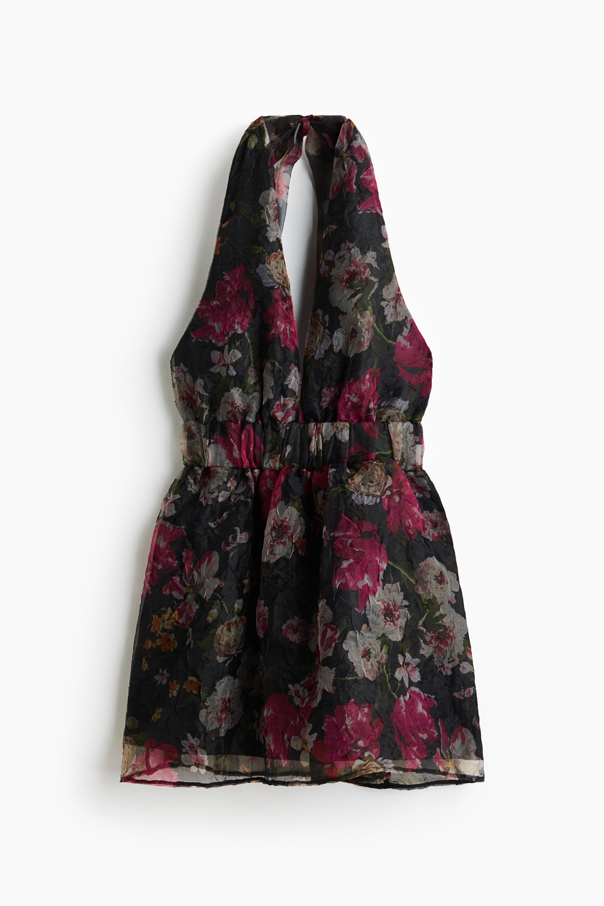 Flared Halterneck Dress - Black/floral