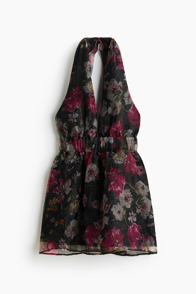 Vestido halter con vuelo - Negro/Floral - 1