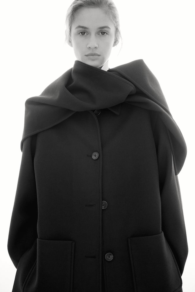 Oversized scarf-detail coat - Dark brown - 1