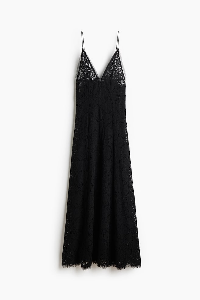Vestido de encaje con lazada detrás - Negro - 1