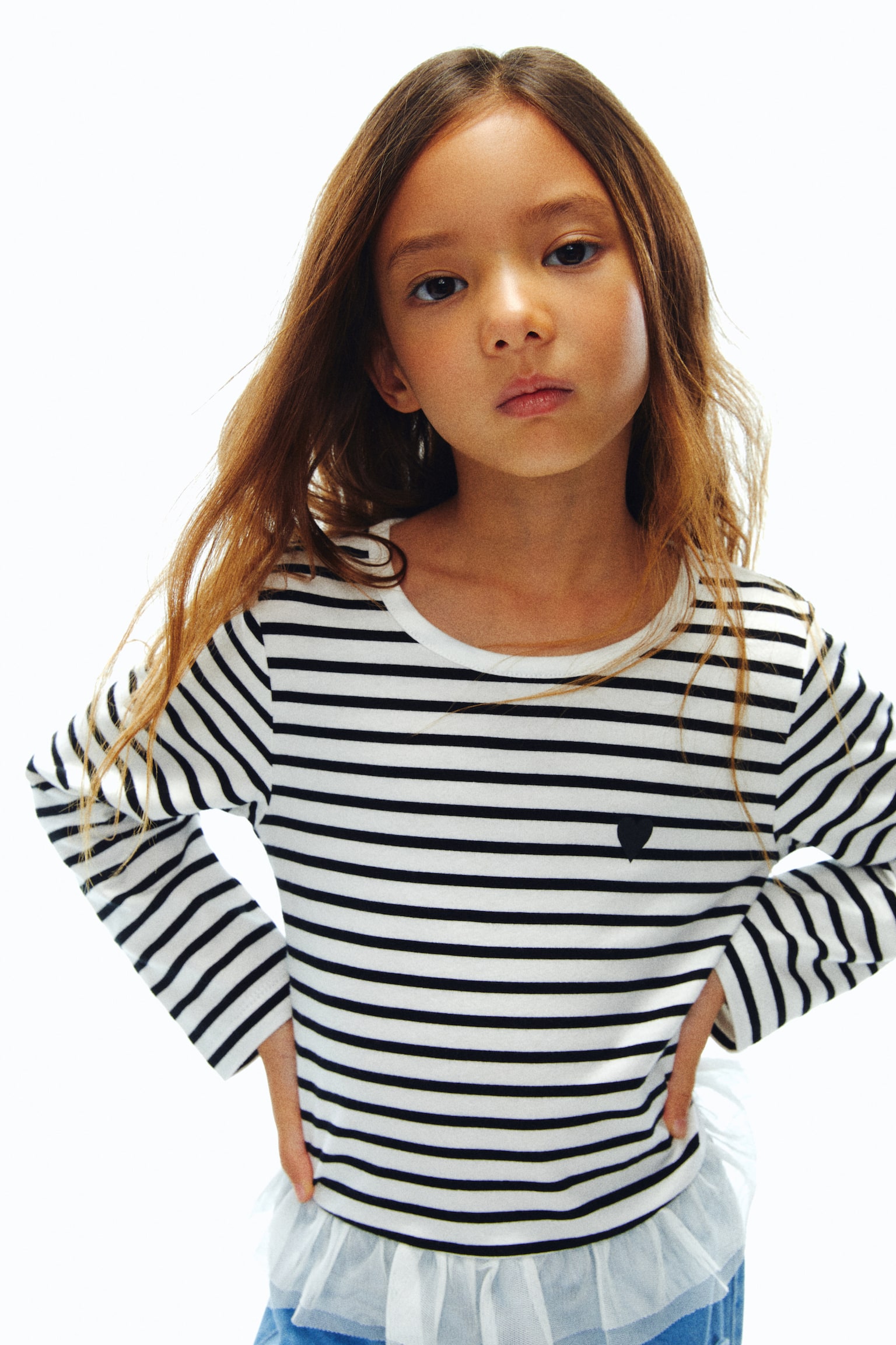 튤 프릴 코튼 탑 - 화이트/블랙 스트라이프/라이트 블루/하트/화이트/하트 - 6