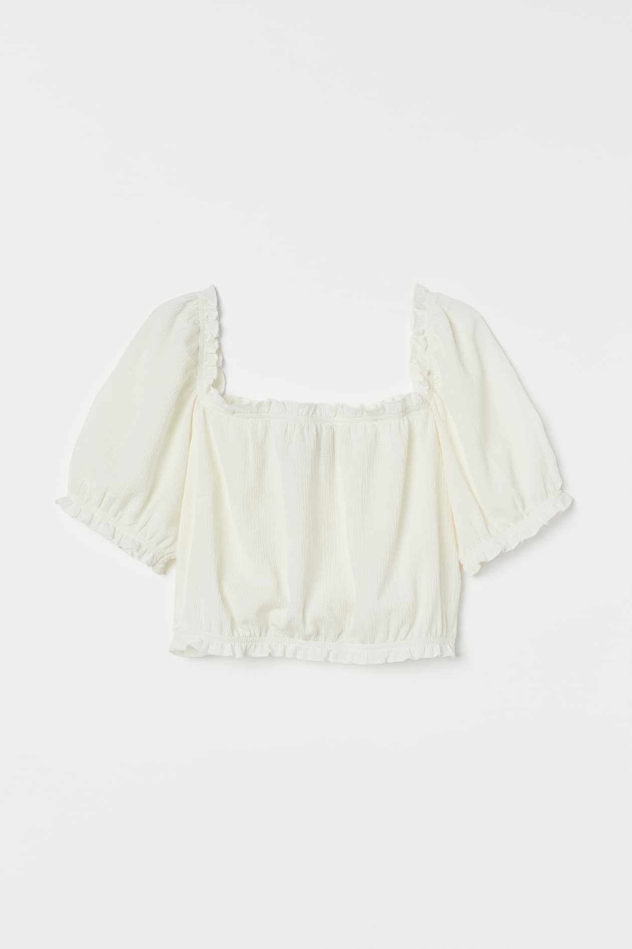 Cropped puff-sleeved top - Square neckline - Short sleeve - Cream ...