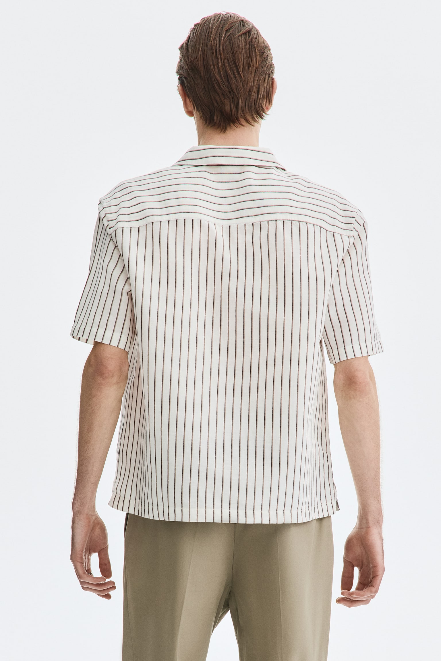 Relaxed Fit Linen-blend resort shirt - White/Striped/Dusty blue/Black/Light beige/Dark khaki green - 7