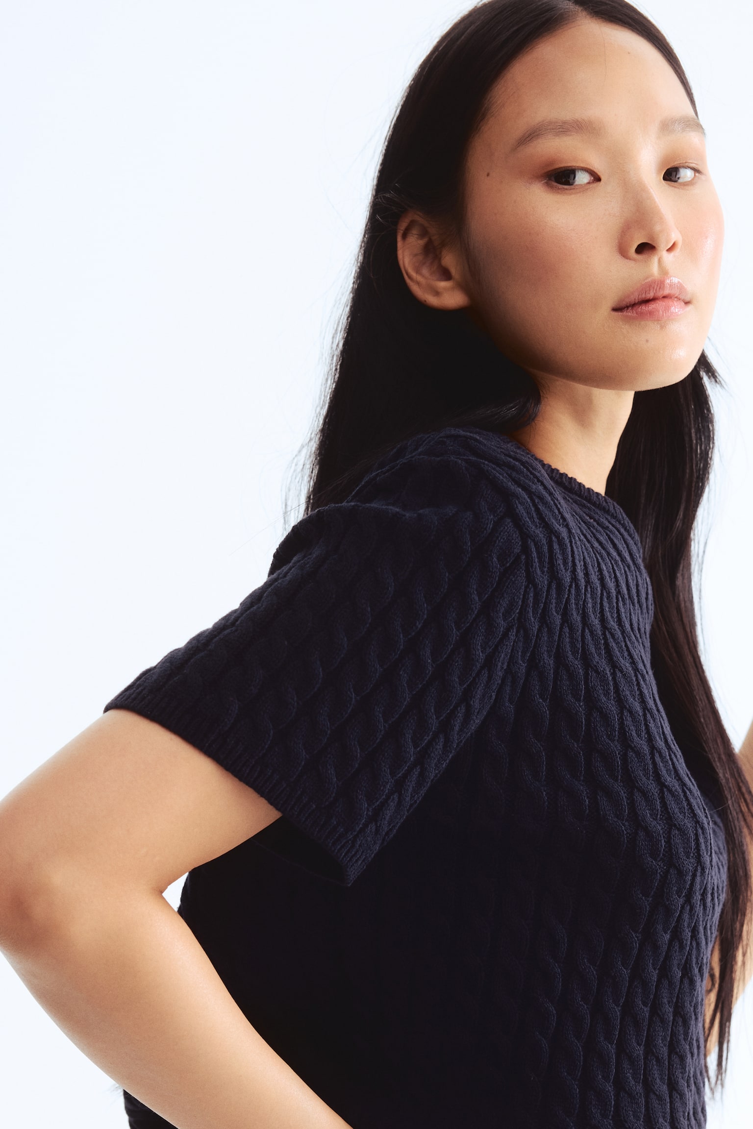 絞花針織套衫 - 海軍藍/奶油色/米色/亮紅色 - 5