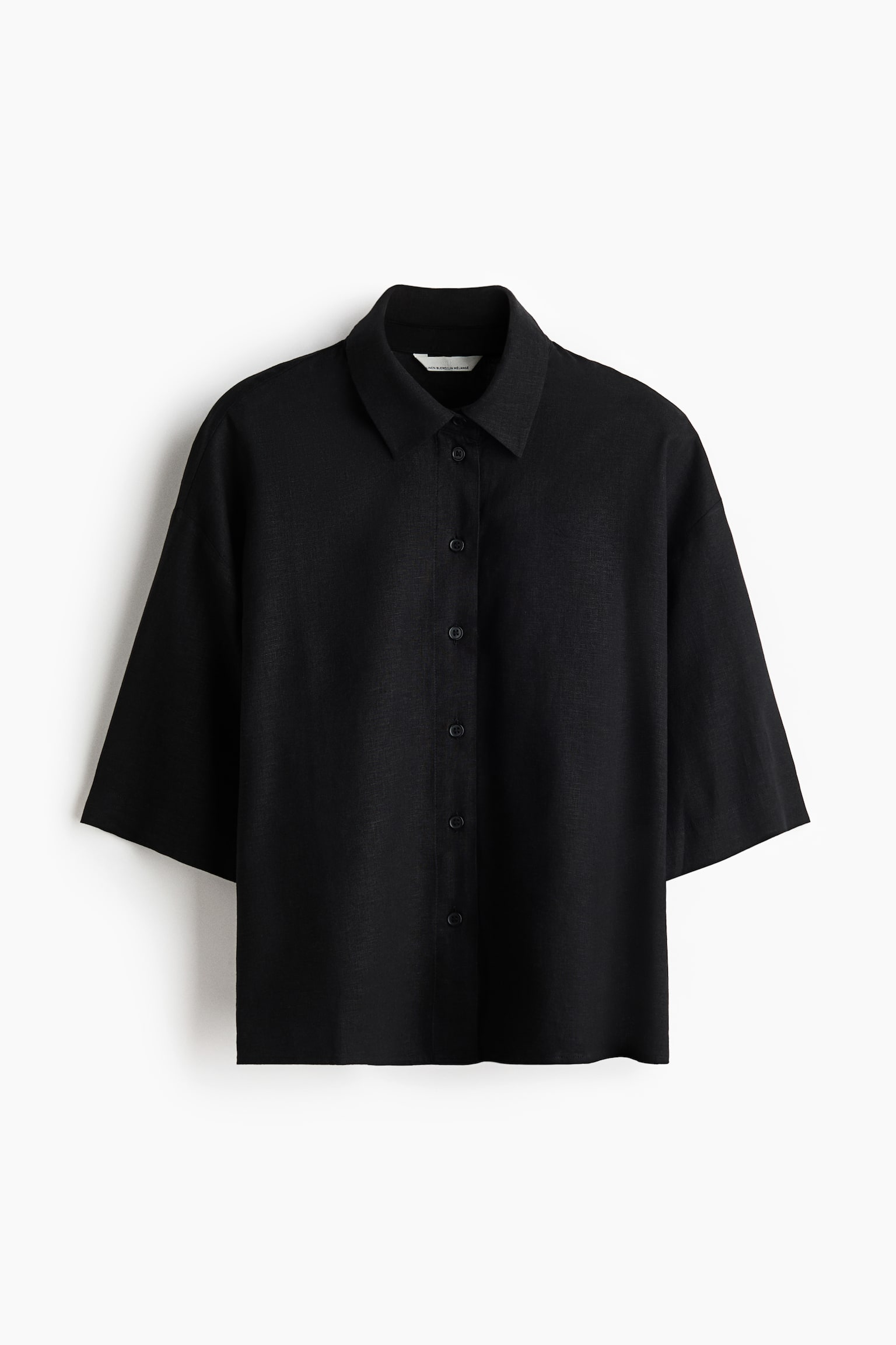Áo sơ mi linen pha dáng thụng - Màu đen - 1