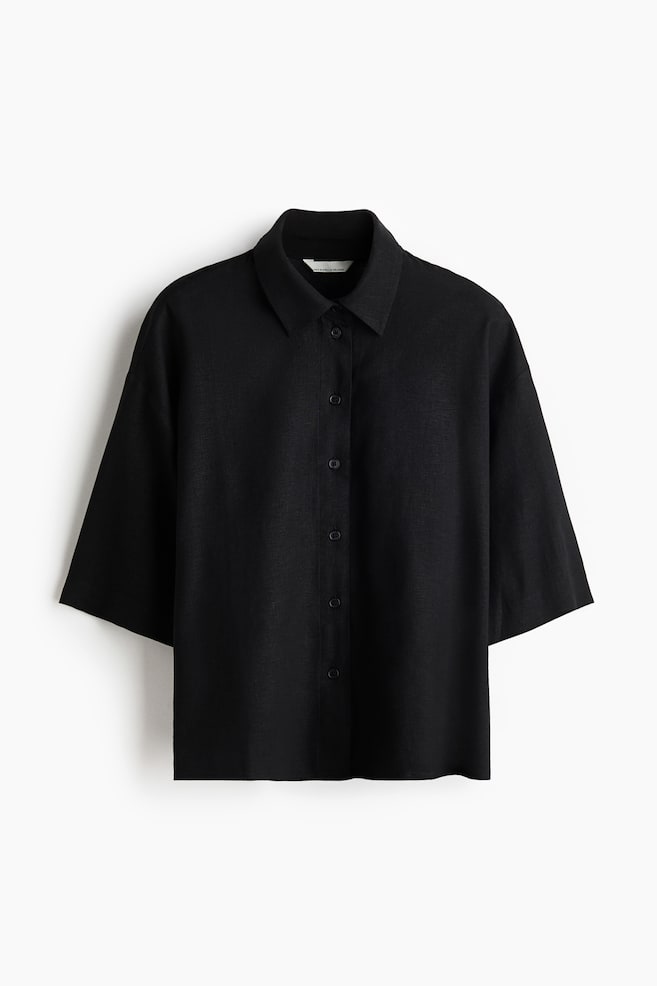 Camisa oversized en mezcla de lino - Negro/Azul claro/Franjas/Blanco/Café/Verde - 1