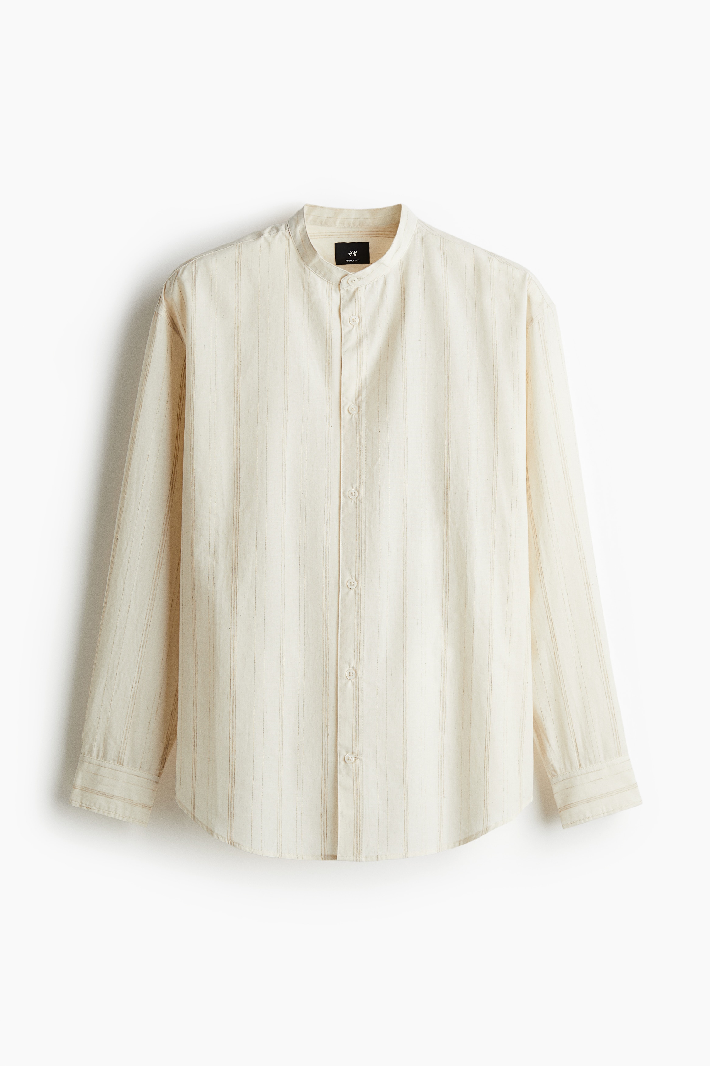 Regular Fit Linen-blend grandad shirt - White