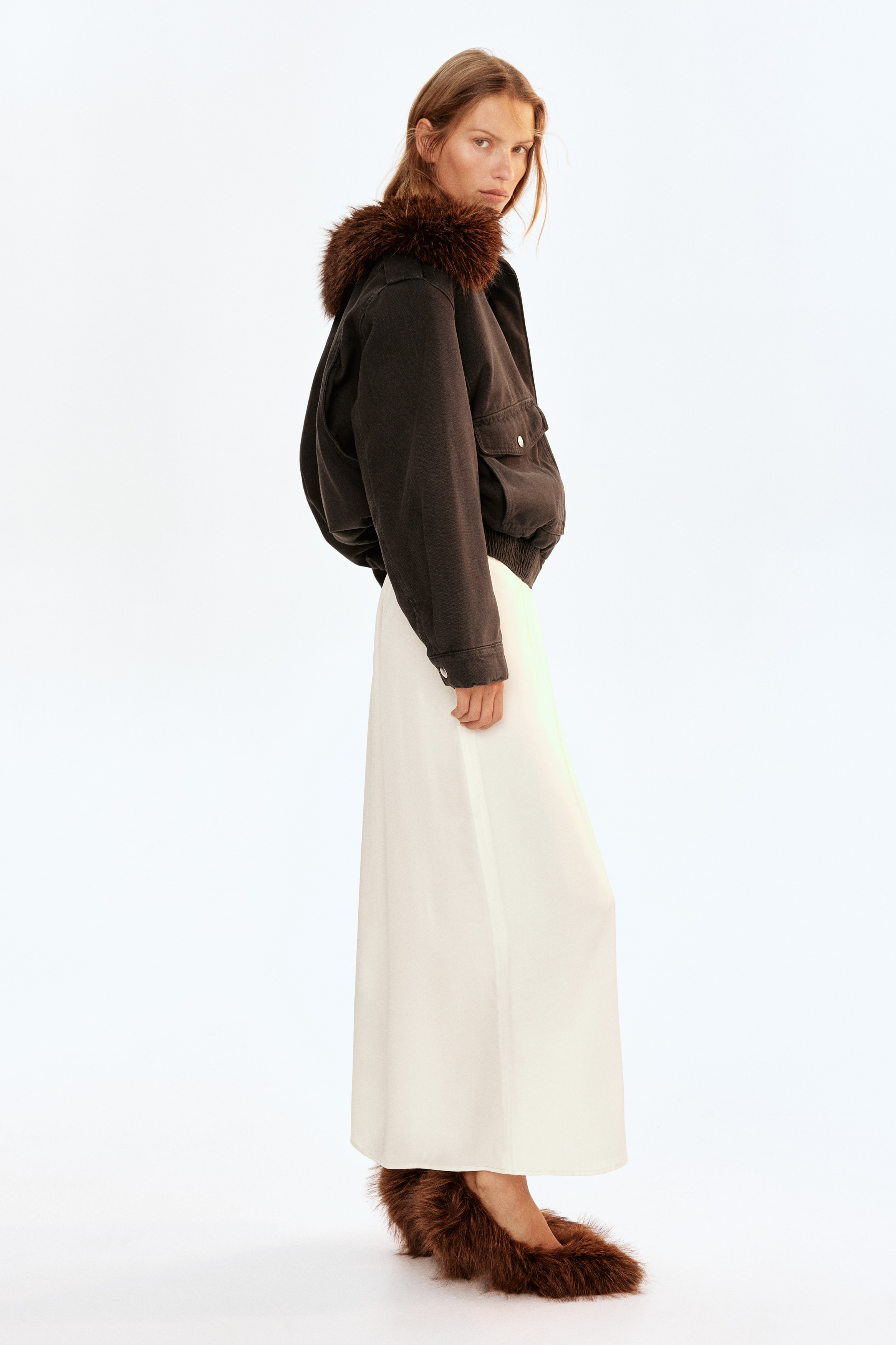 【新品タグ付き】meri⭐︎シアー八分袖ジャケット⭐︎ブラウン オーバーサイズ 襟付きジャケット - ダークブラウン