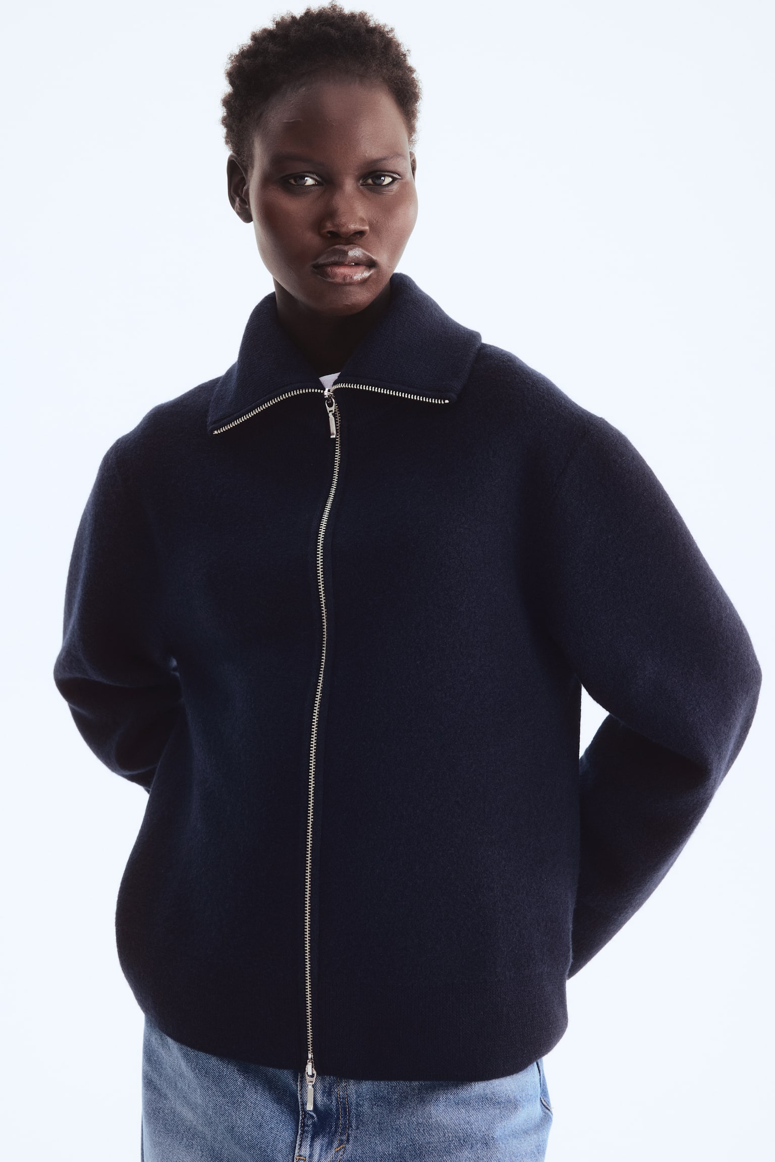 Wool zip-through cardigan - Navy blue - 6