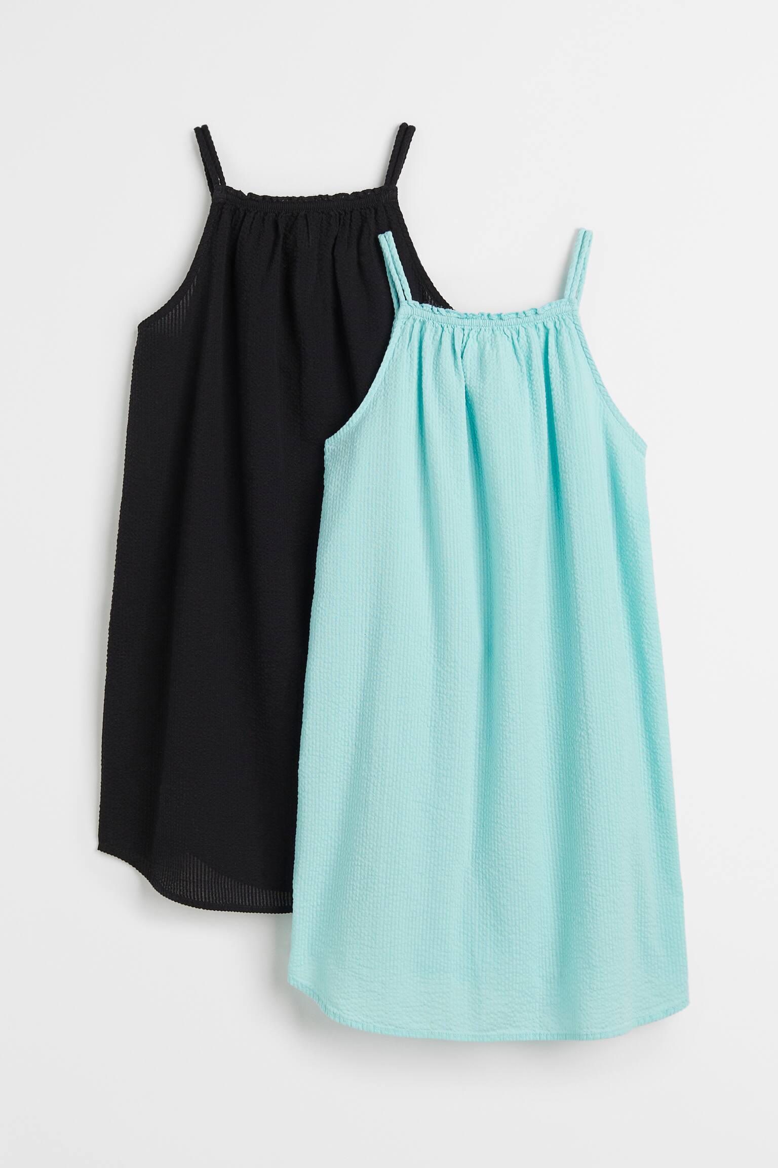 2-pack seersucker dresses - Turquoise/Black/Light blue/Light yellow - 1