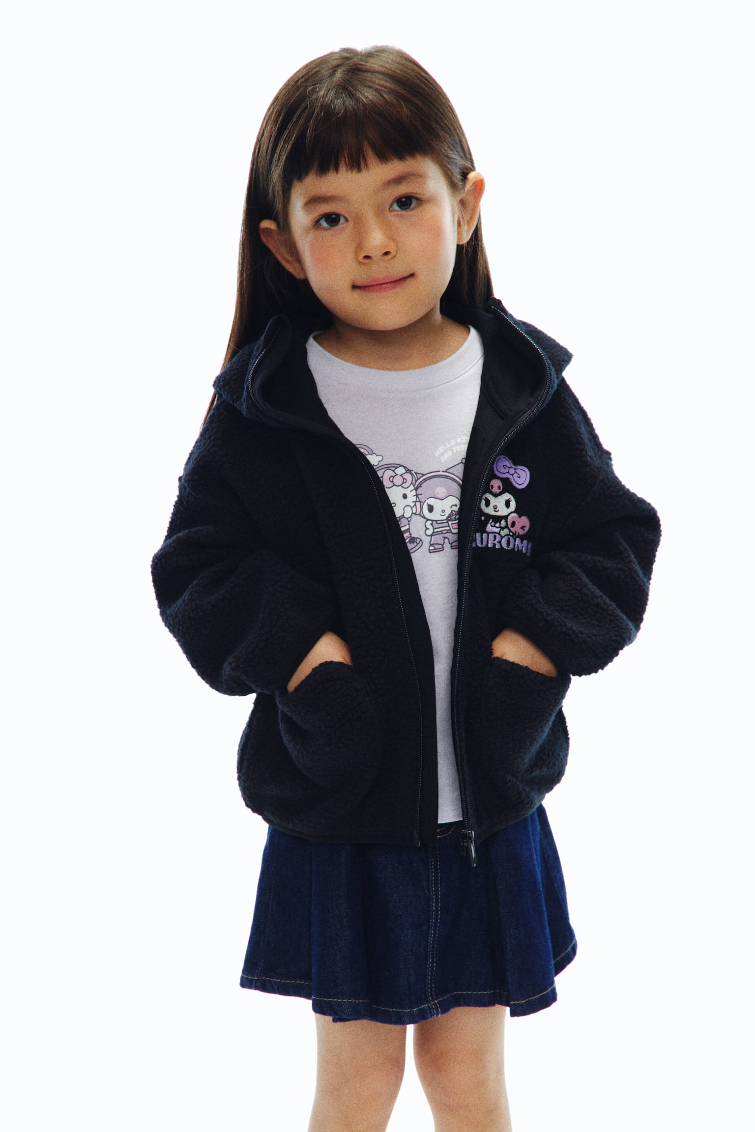 刺繍ディテール フルジップフーデッドジャケット - ブラック／クロミ/ライトブルー／シナモロール - 6