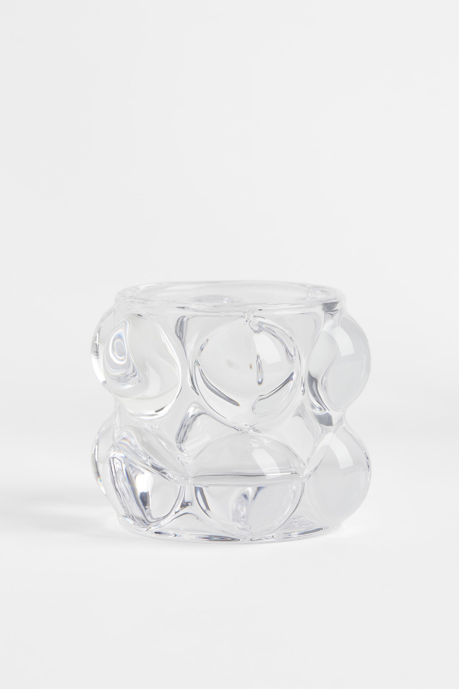 Bubbled glass tealight holder - Clear glass/Beige - 1