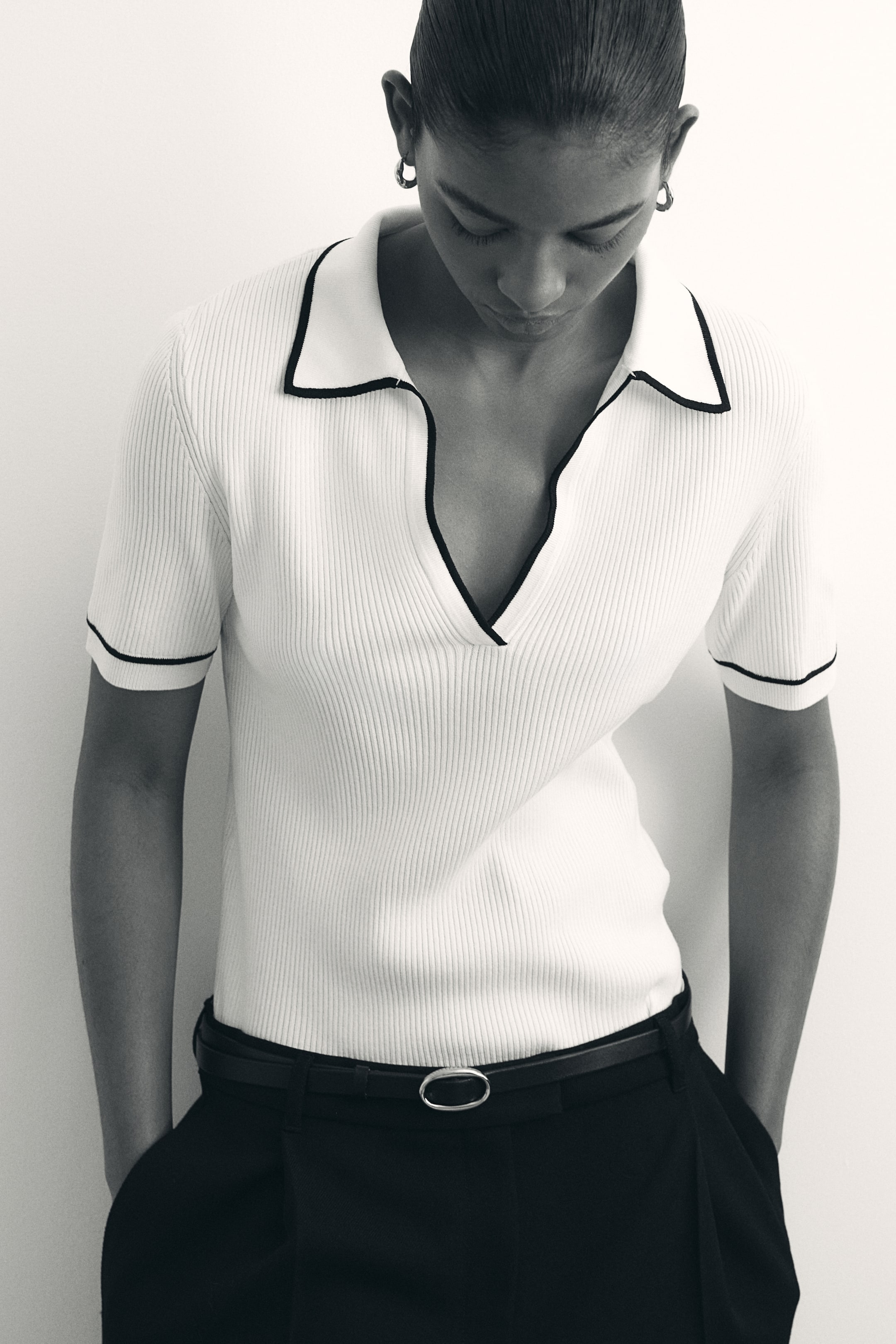 Rib-knit polo shirt