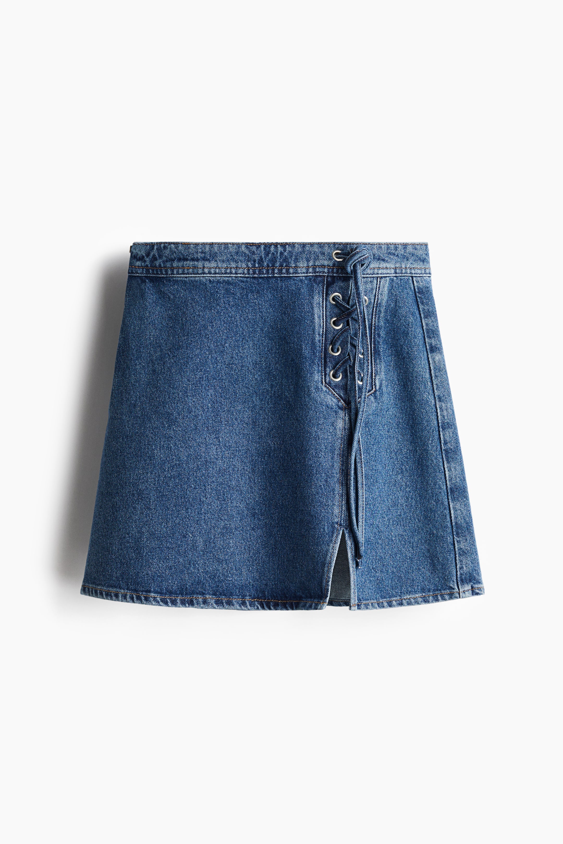 Lacing-Detail Denim Mini Skirt