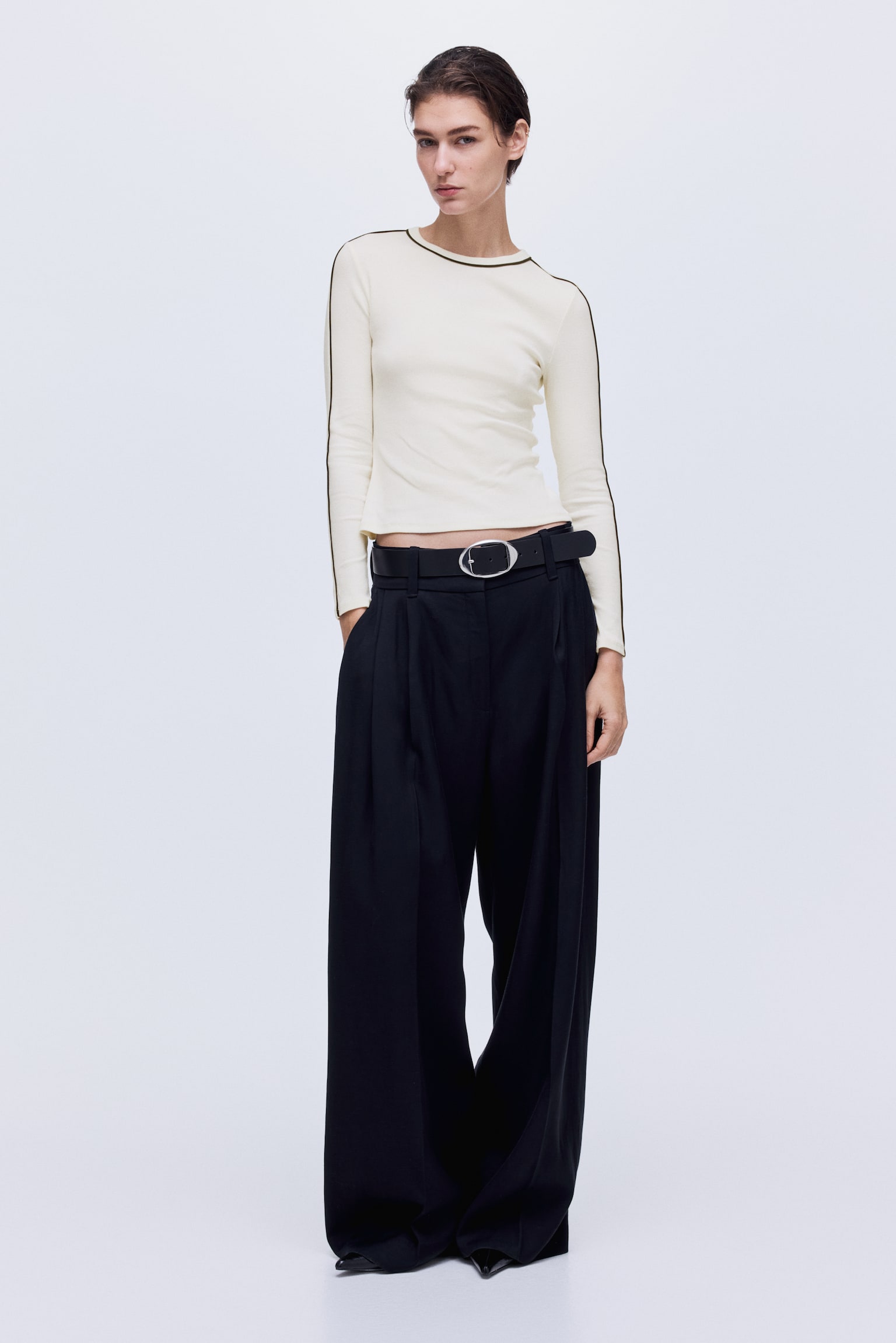 Top z žebrovaného žerzeje - Krémová - 6