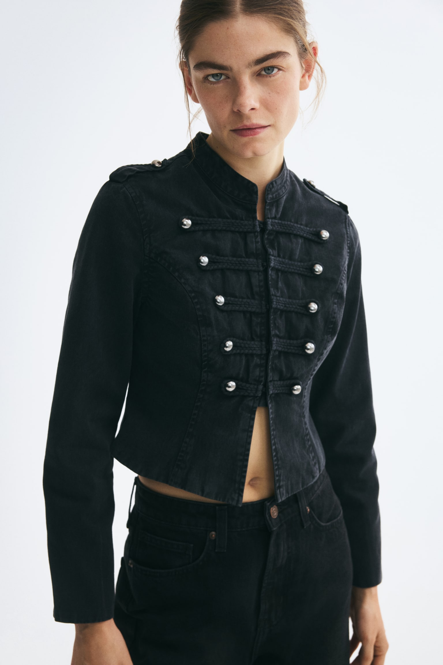 Женская куртка H&M Button-Detail Twill, цвет: Чёрный — фото 3